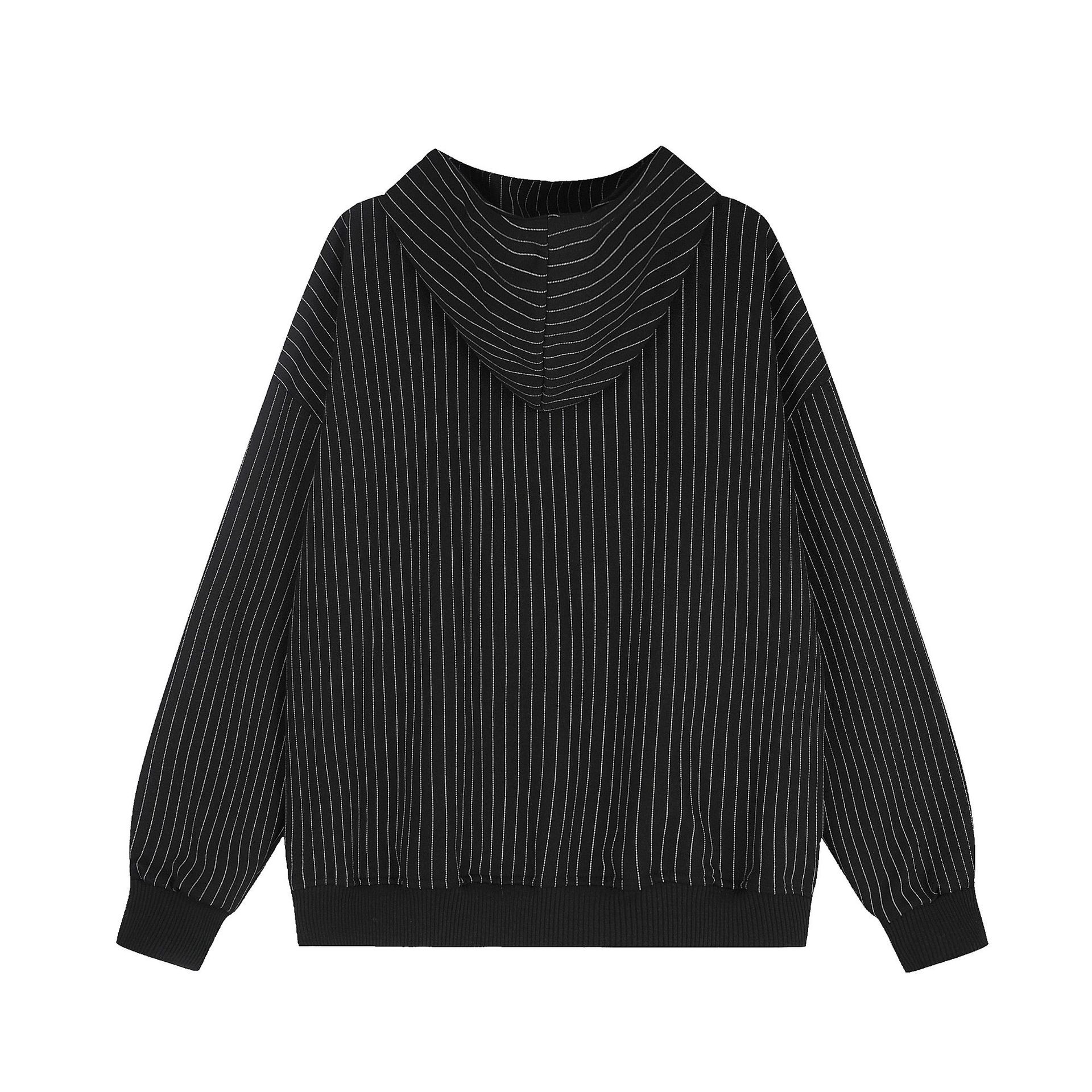 Vertical Stripe Hooded Zipper Sweatshirt Jacket with Letter Unicorn Print Loose Fit Casual Outerwear — image 3