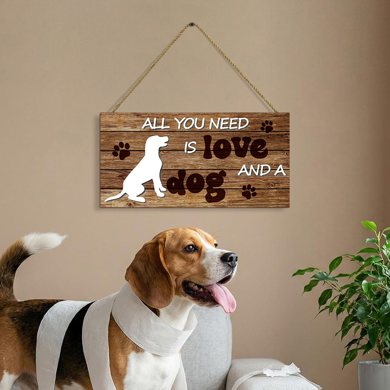 Pet Dog Wooden Wall Plaque Hanging Decor Dog Paw Dog House Sign Wooden Craft Wall Decoration — image 3