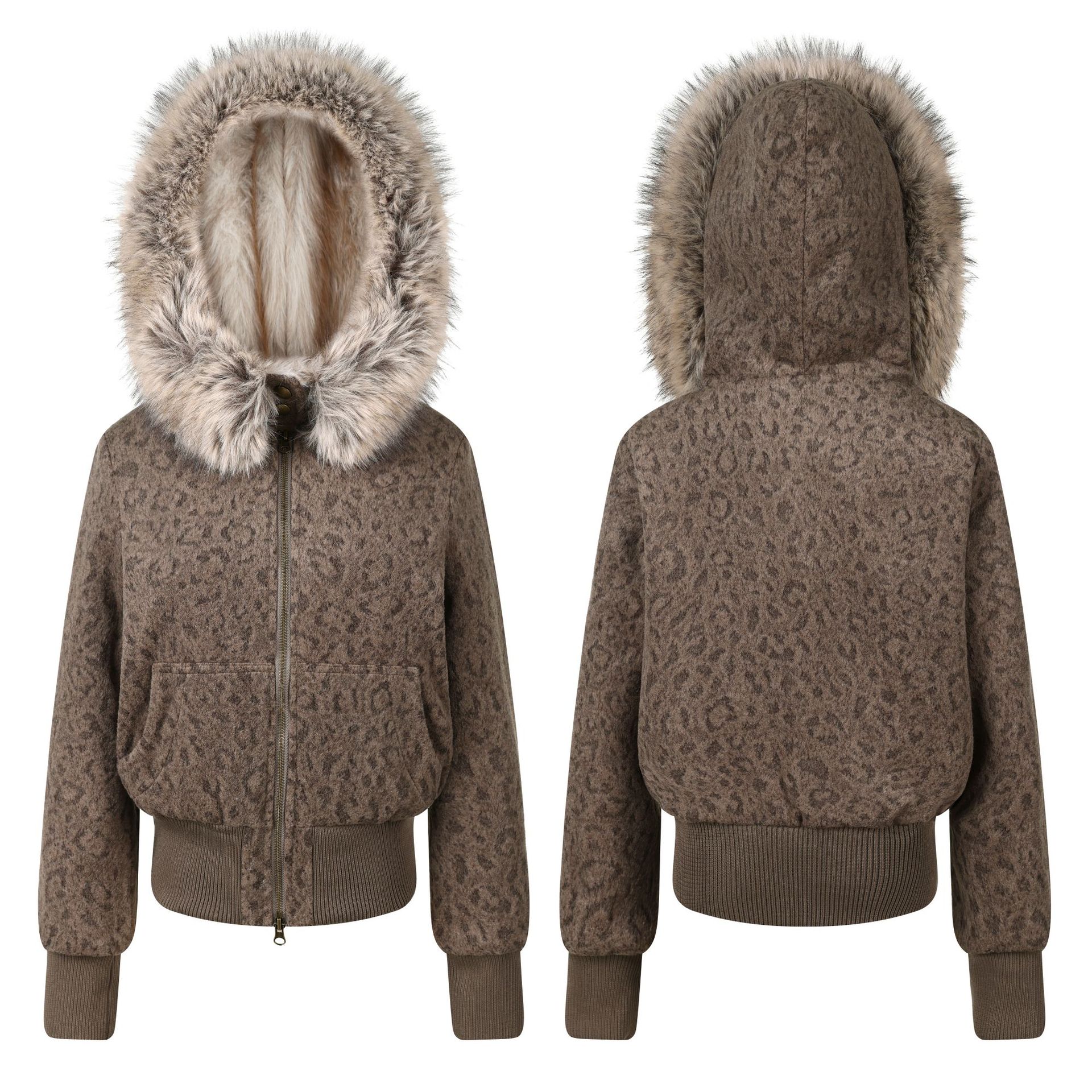 Leopard Print Long Sleeve Zipper Hooded Jacket for Women — image 5
