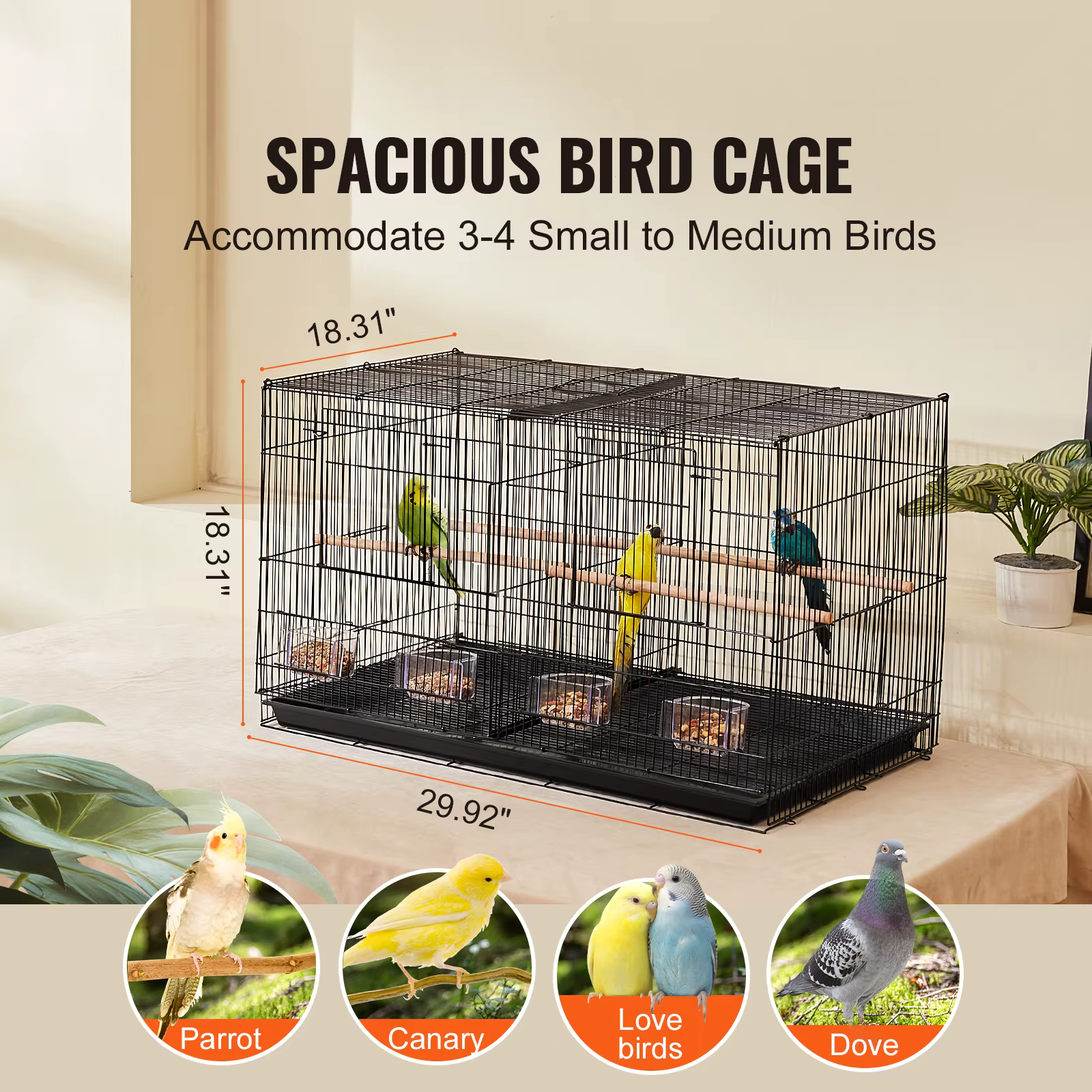 SucceBuy 30In Flight Bird Cage Stackable Divided Small Animal Cage for Kinds of Birds Pet Travel Birdcage with Handle and Perche — image 2