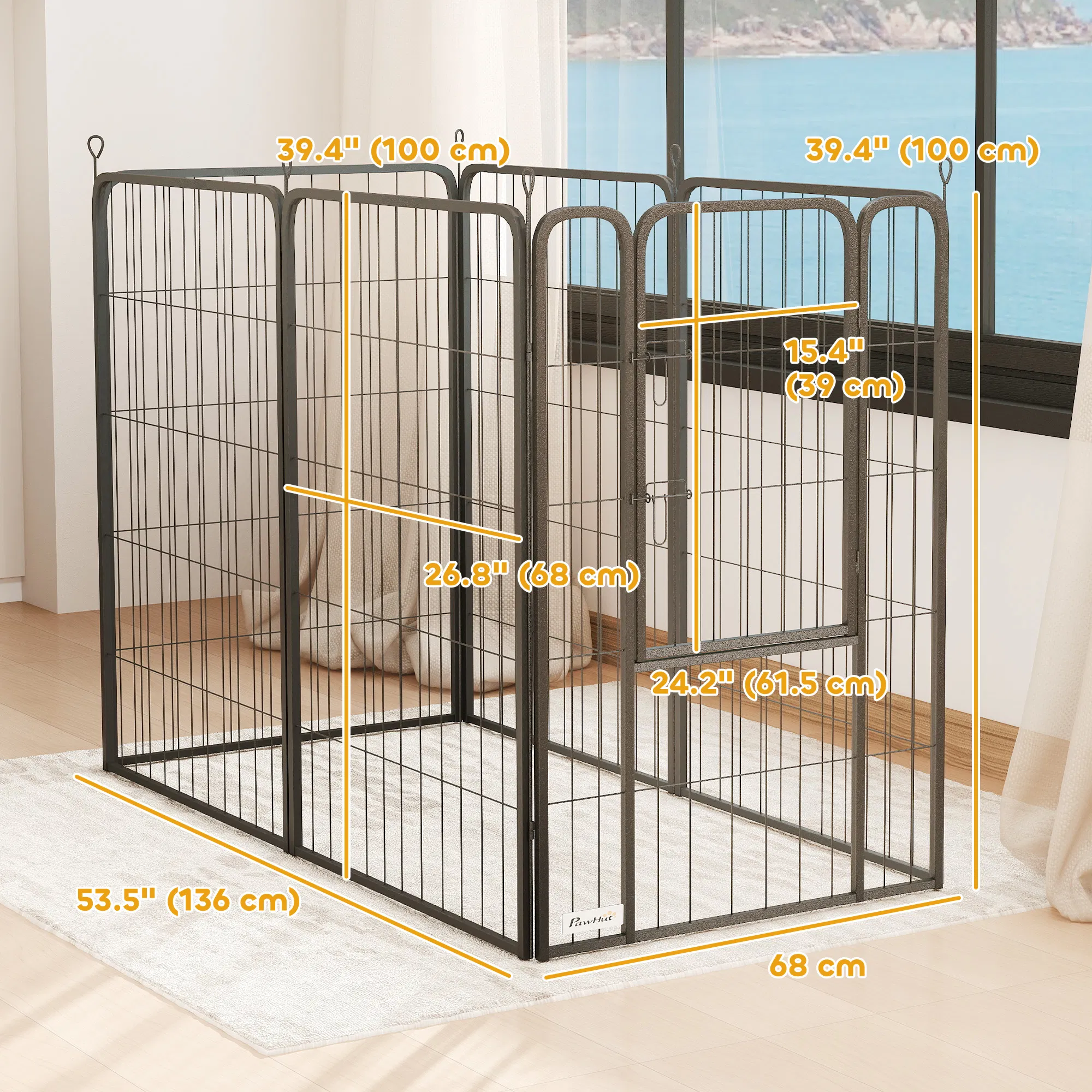 6 Panels Heavy Duty Dog Playpen Outdoor Indoor with Door & Strap, 39" Height Portable & Foldable Pet Playpen — image 5