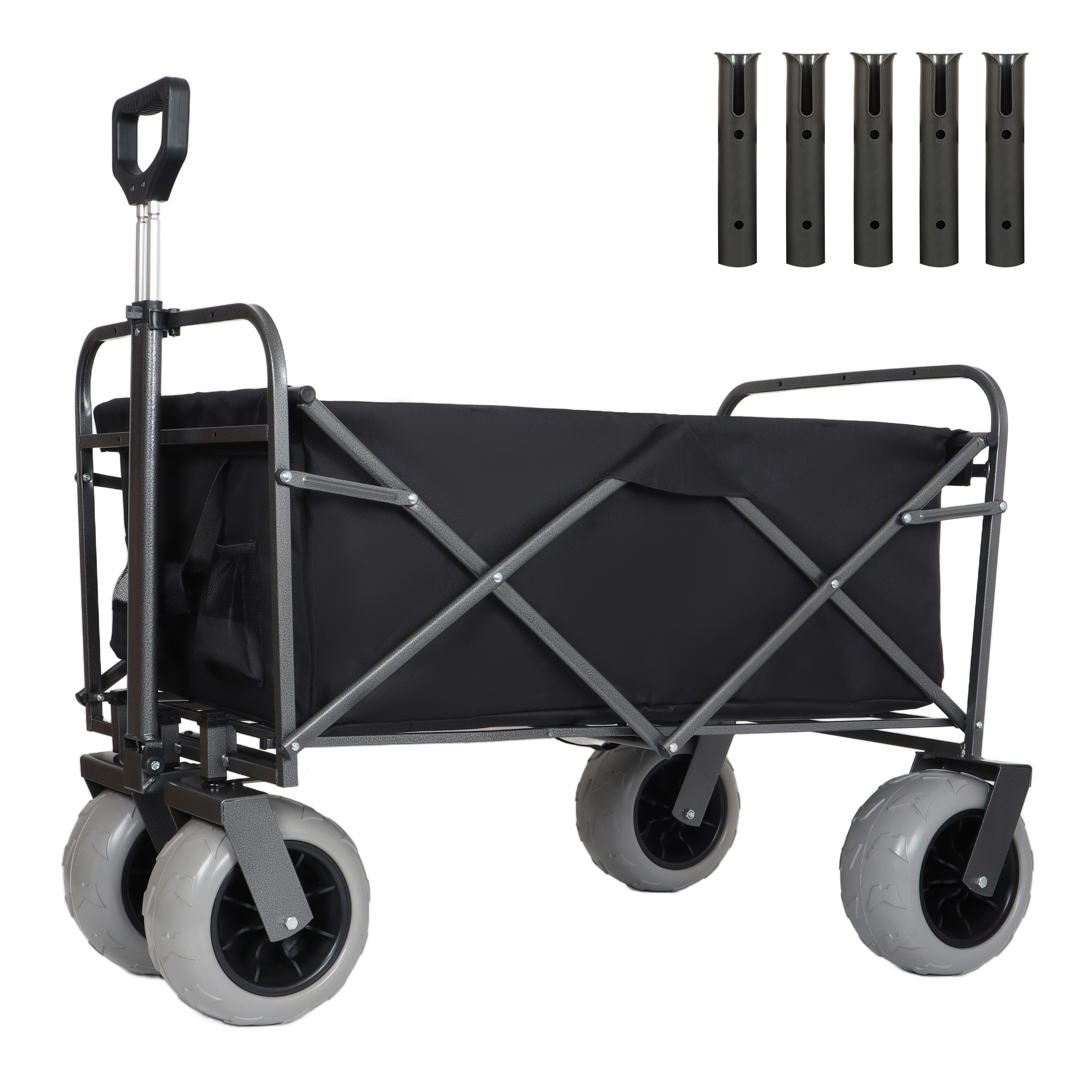 Fishing Cart With Rod Holders Beach Wagon With Big Wheels For Sand 500lbs Capacity - All Terrain Steel Frame Utility Cart With 9 Pneumatic Tires Strap With Multiuse Bag Black — imagen 3