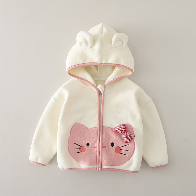 Girls Cat Print Fleece Lined Jacket Autumn Winter Warm Double Sided Fleece Top — image 1