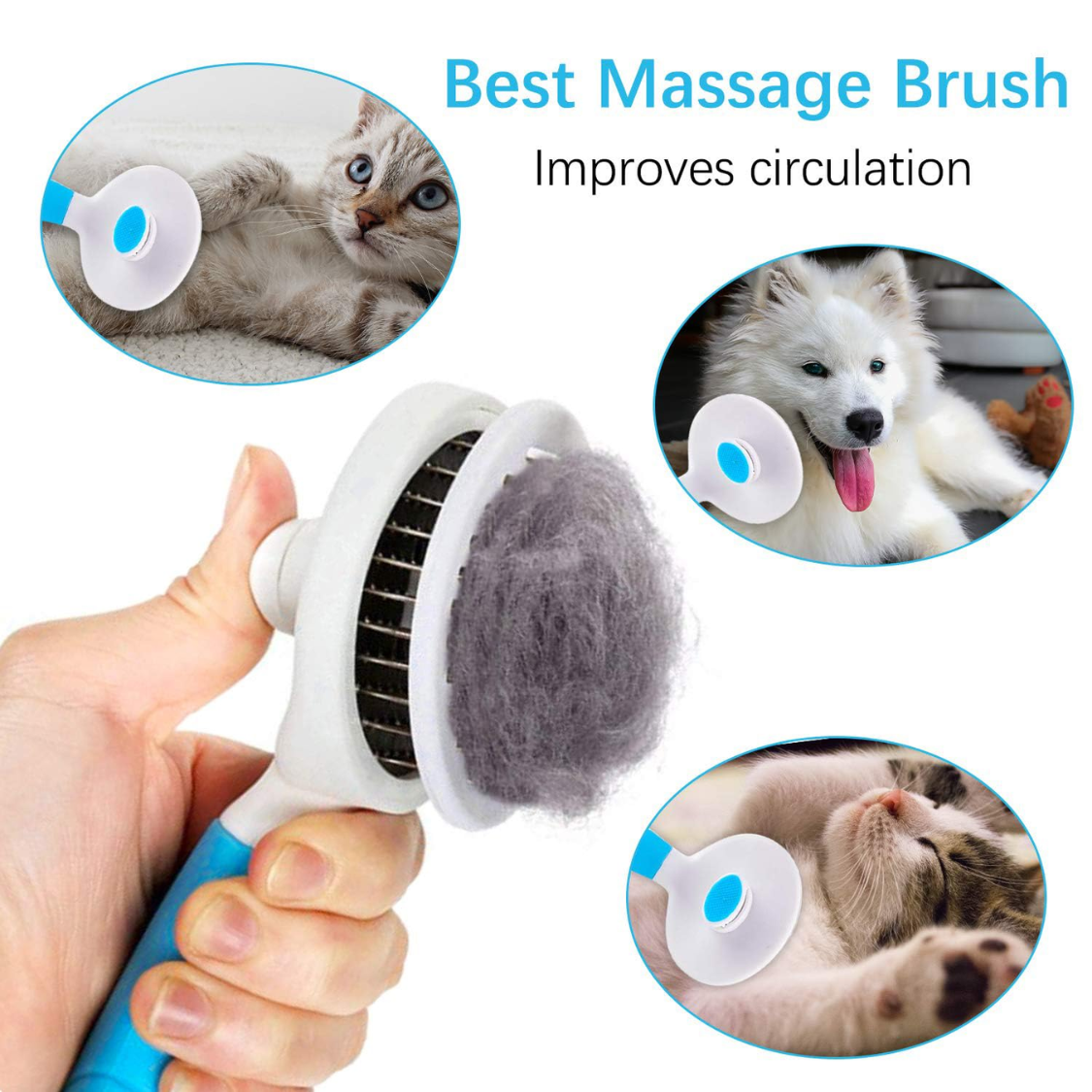 Pelo de Mascotas: Cepillo Despejador Automático Azul - Peine para Perros Gatos Conejos con Masaje Suave y Seguro — imagen 6