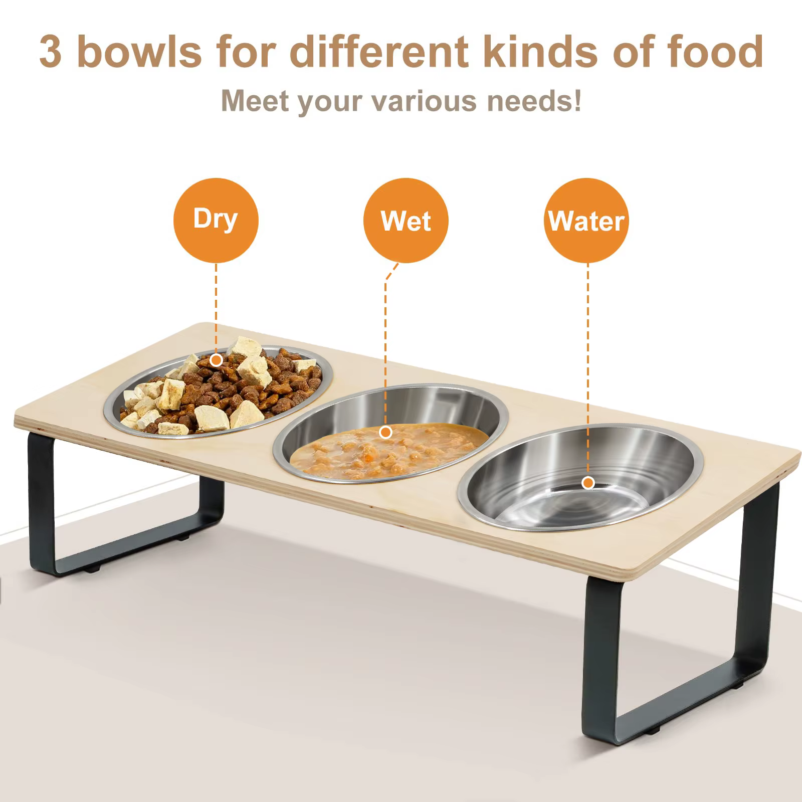 Comederos Elevados para Gatos con Pendiente 15° Suministros de Alimentación y Agua para Mascotas 3 Comederos de Acero Inoxidable con Soporte — imagen 4