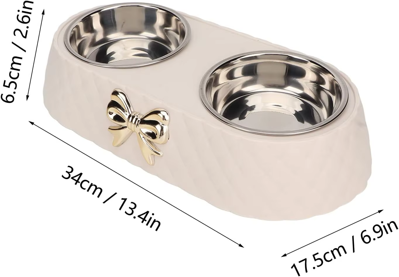 Double Pet Bowl Set Stainless Steel Pet Bowls With Bowknot Decor Holder Non-Slip Non-Spill Food Water Feeding Bowl Set For Small Medium Dogs Cats Puppies Adjustable Elevated — image 5