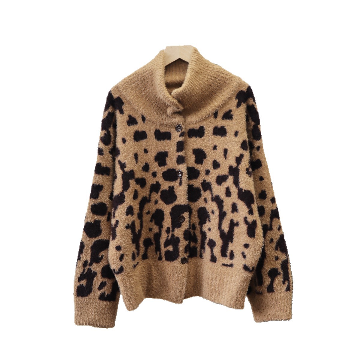 Leopard print high neck cardigan loose sweater — image 1