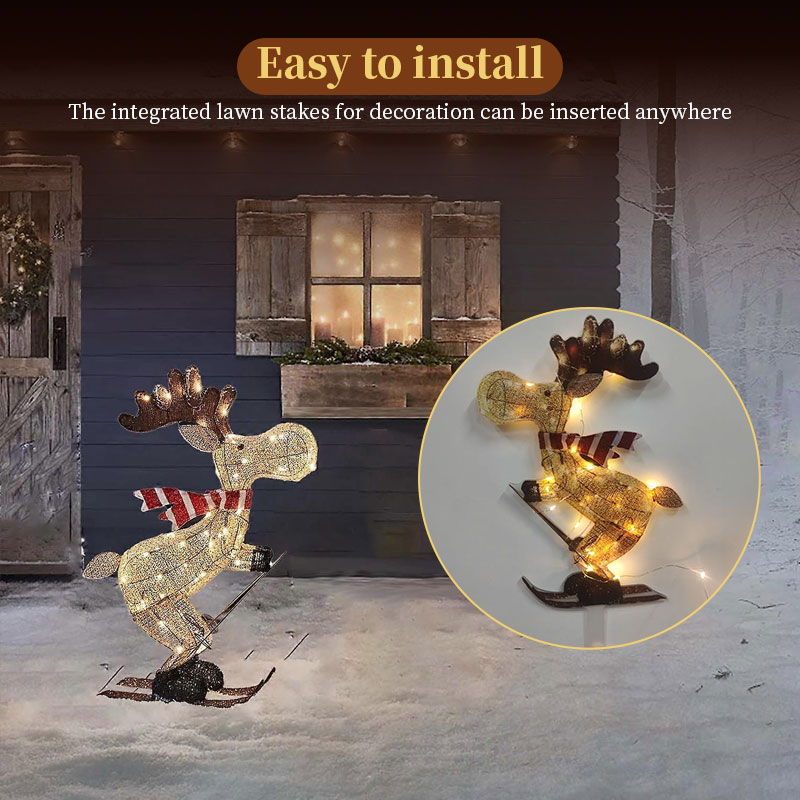 Lighted Skiing Reindeer Ornament with LED for Christmas Lawn & Tree — image 5