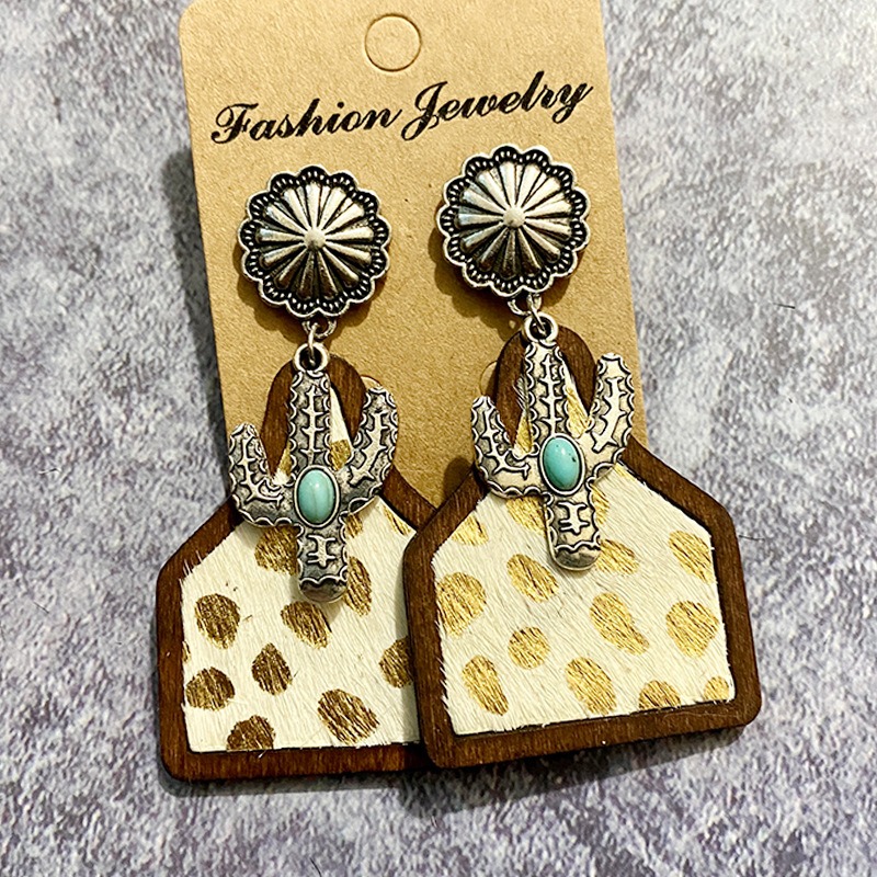 Vintage Western Earrings Bohemian Genuine Leather Cowhide Horse Hair Cow Brand Fashion Panel Earrings — image 6