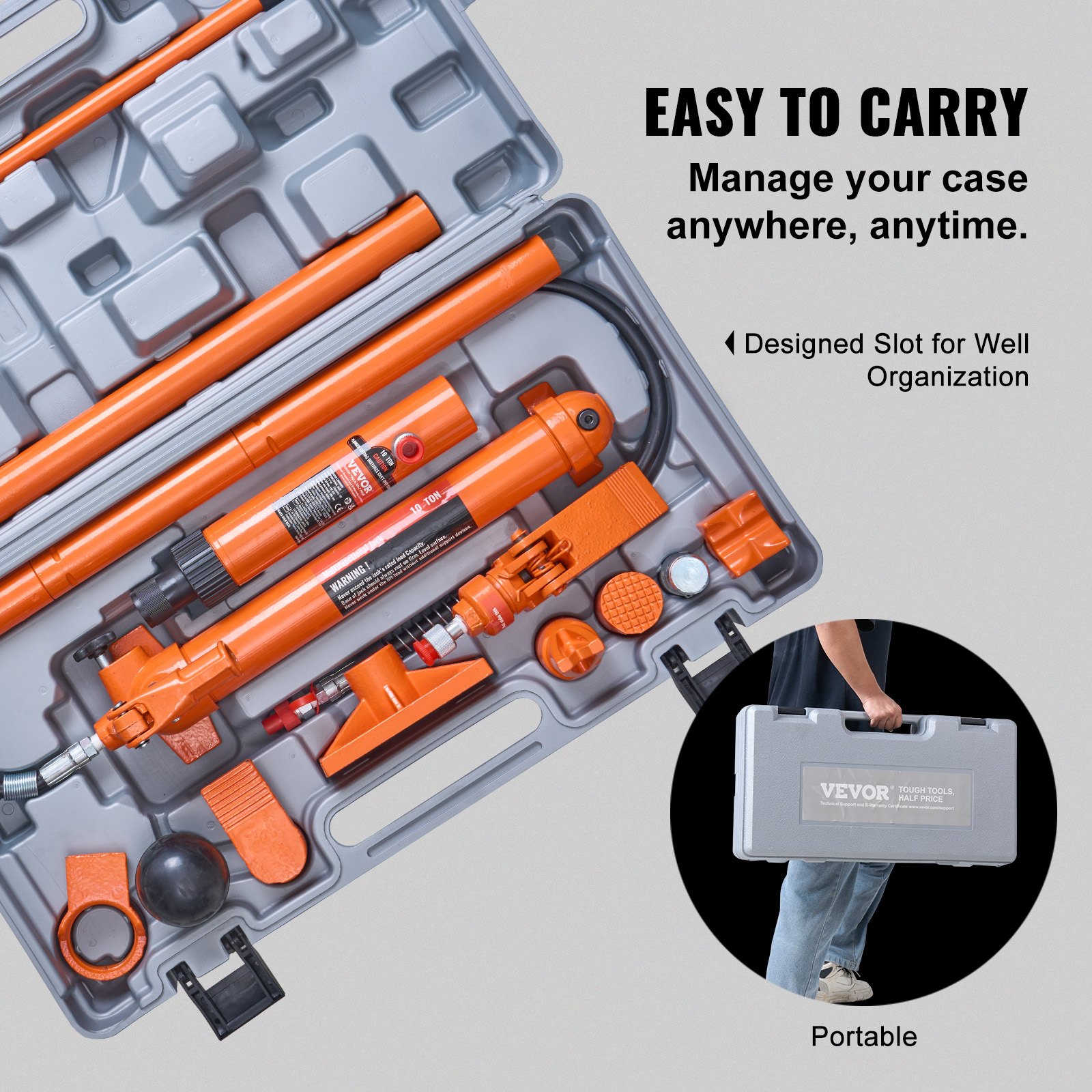 Kit Porta Power de 12 Toneladas, Gato Hidráulico Portátil con Manguera de Aceite de 4.6 Pies/1.4 M, Kit de Reparación de Carrocería y Chasis con Estuche de Almacenamiento para Autos, Camiones y Granjas — imagen 4