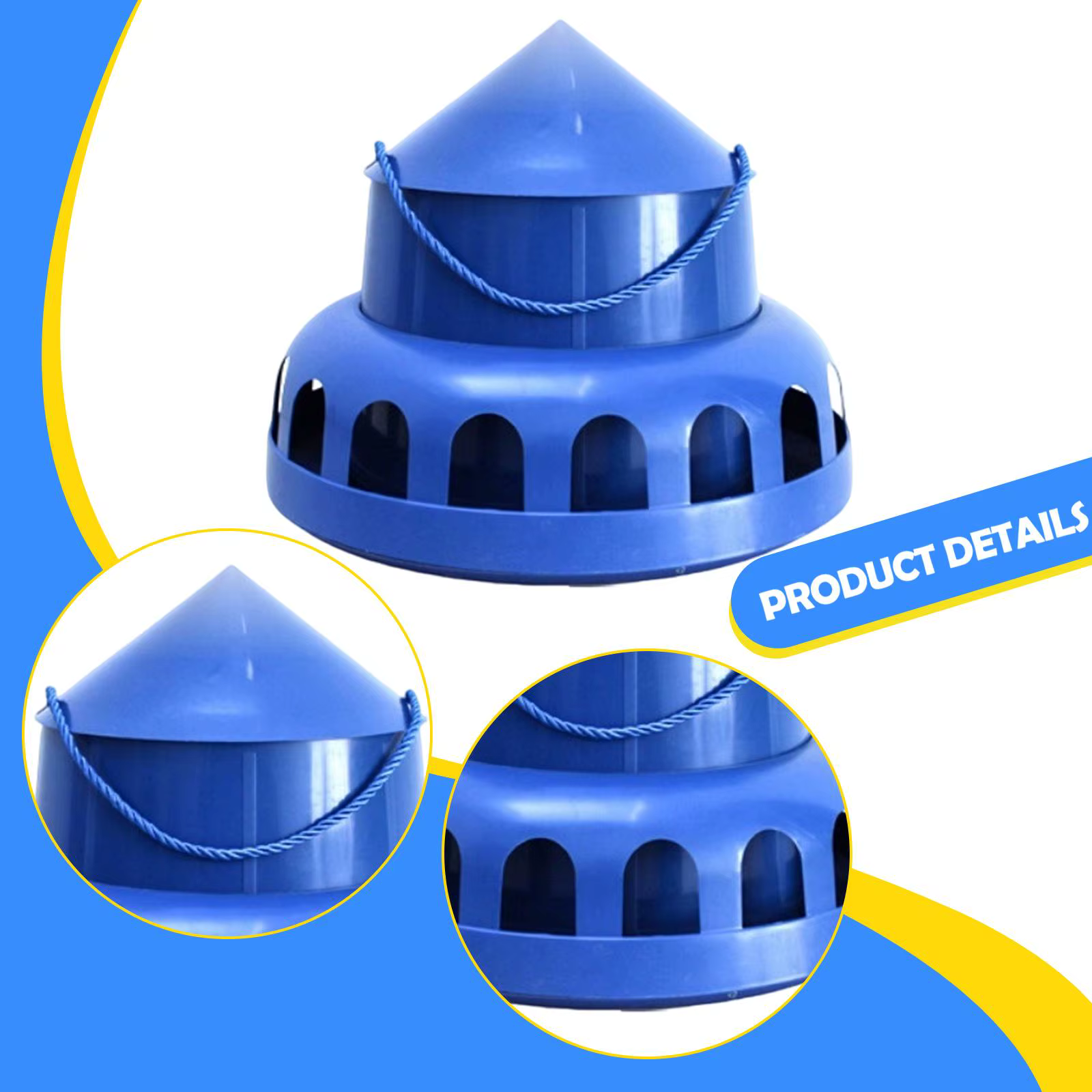 Chicken Feeder Hanging Poultry Feeder with Handle Rope Bowl Food Dispenser for Farm Cockatiel Parrot Geese Chook Hen — image 5