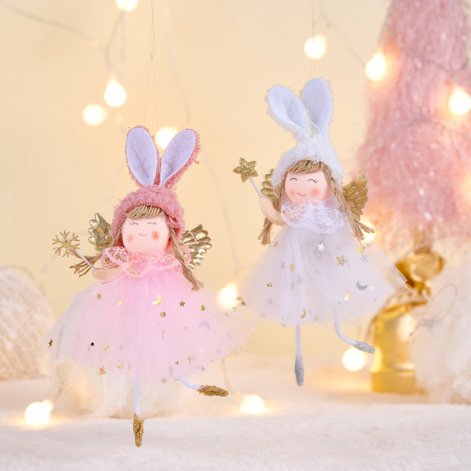 Christmas Decoration Rabbit Ears Angel Ornaments Tree Wings Girl Angel Hanging Decor — image 3