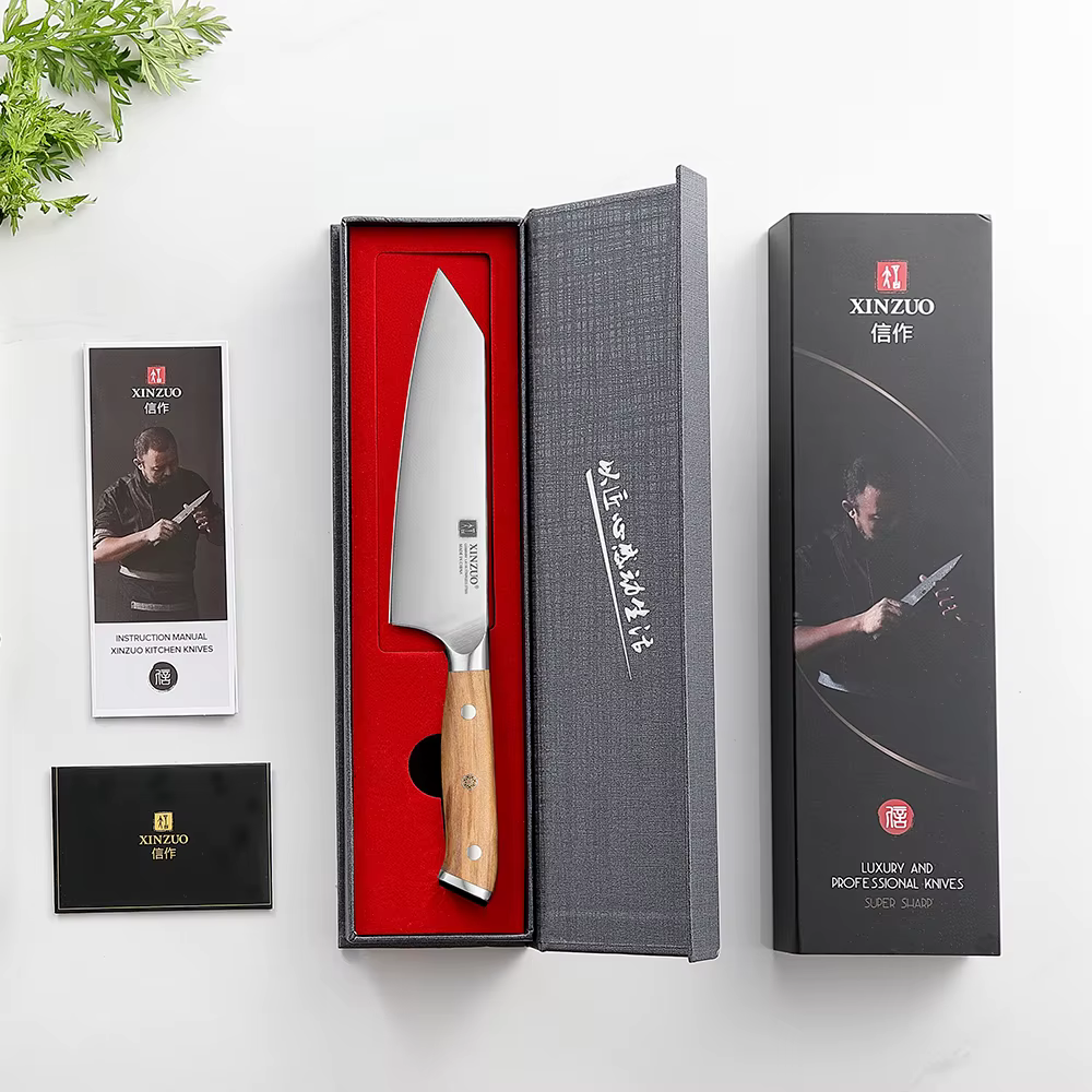 XINZUO 5.83 Inch Choice Bunka Chef Knife German Steel Olive Wood Handle Copper Rivets 56±2 HRC Anti Rust Exquisite Packaging — imagen 6