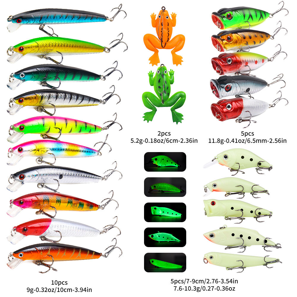 Conjunto de 22 piezas de Mosca Popper Luminosa con Acción Realista Ideal para Pesca — imagen 1