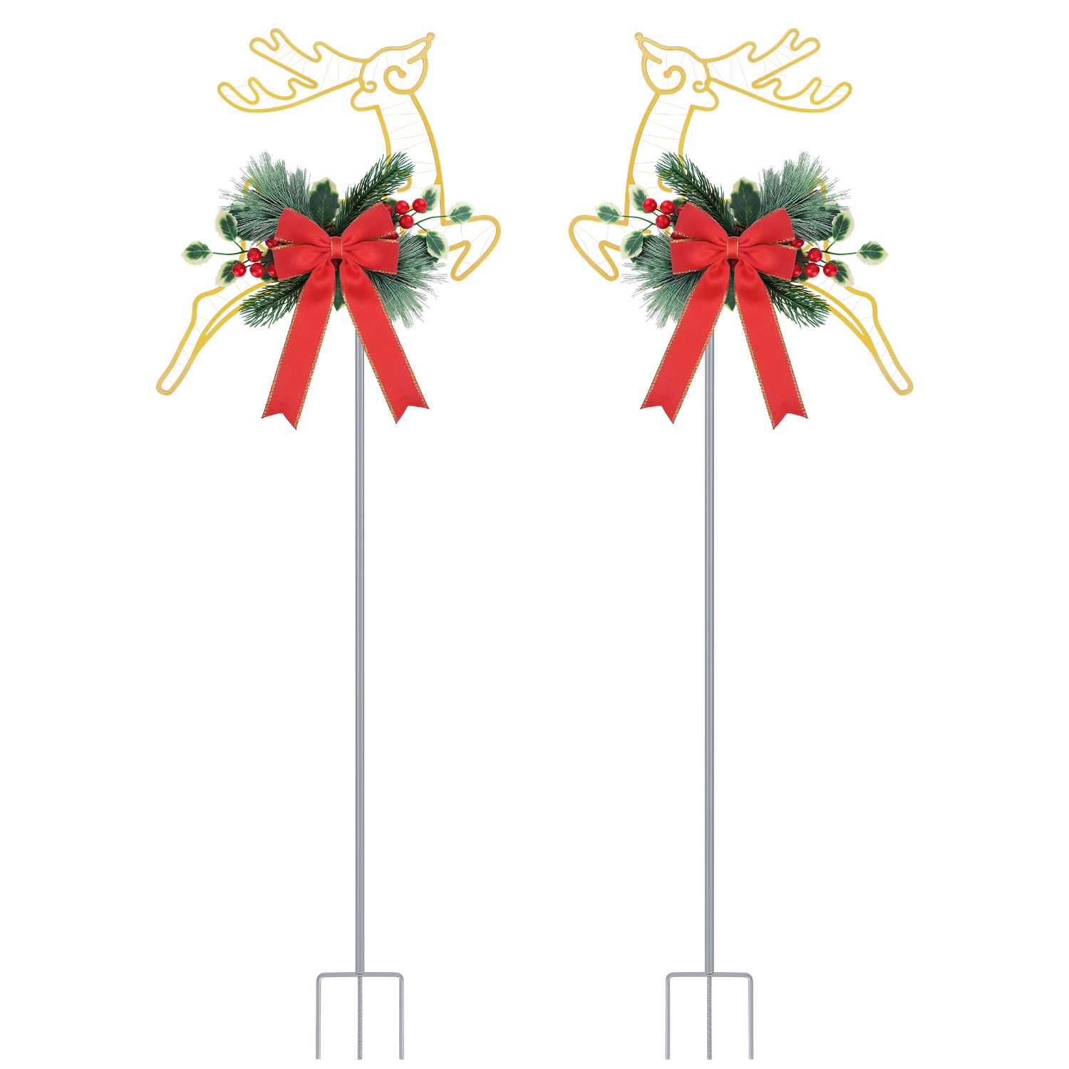 2 renos navideños luminosos, estacas de luces LED para camino, a pilas, para jardín, césped, porche, puerta principal y decoración navideña de patio — imagen 10