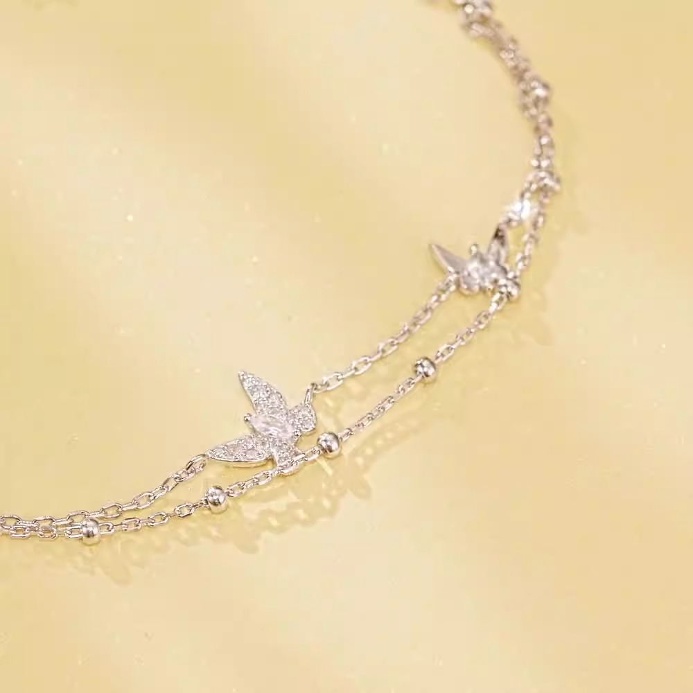 Cinturón de pulsera doble capa con mariposas en plata 925 para mujer — imagen 7