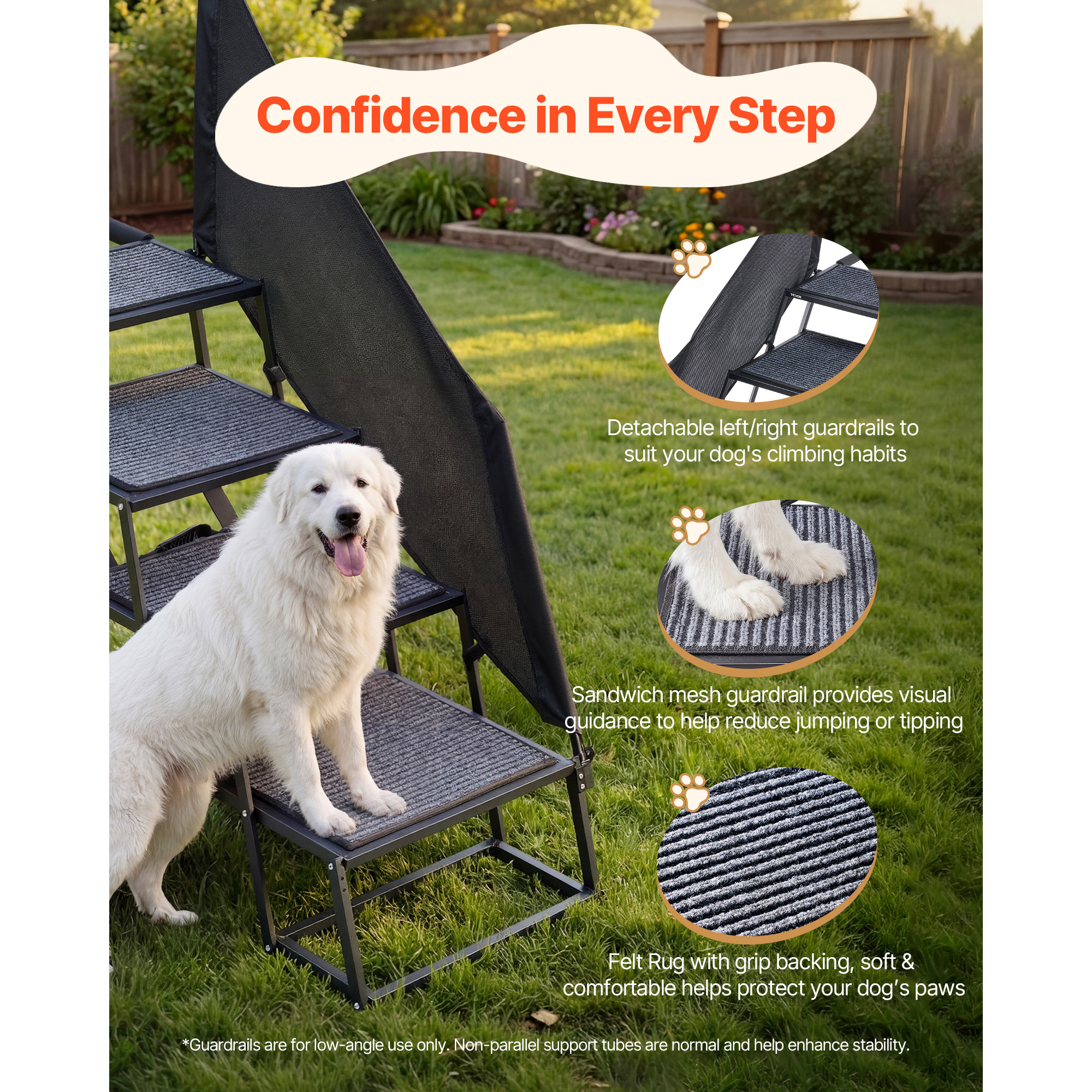 Dog Stairs For Car, 4 Steps Extra Wide Foldable Dog Ramp For Large Dogs With Non-Slip Rug Surface, Portable Lightweight Pet Ladder For Car, SUV, Truck, High Beds, Sofas, Support Up To 400 Lbs — image 5