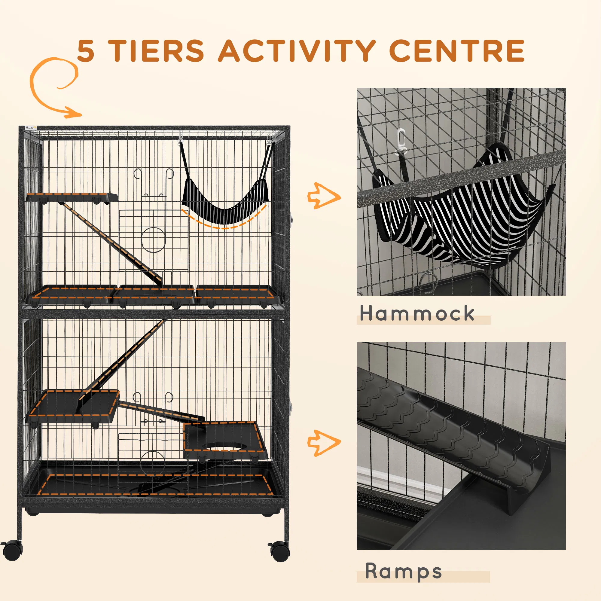 5-Tier Rolling Small Animal Cage, Deluxe Guinea Pig Cage, Ferret Cage for Mink Chinchilla Kitten Rabbit, Grey — image 4