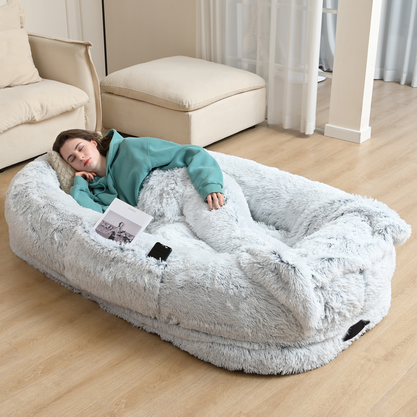 Cama para Adultos y Mascotas de Gran Tamaño: Colchón de Felpa Sofocreado con Soporte Ortopédico — imagen 1