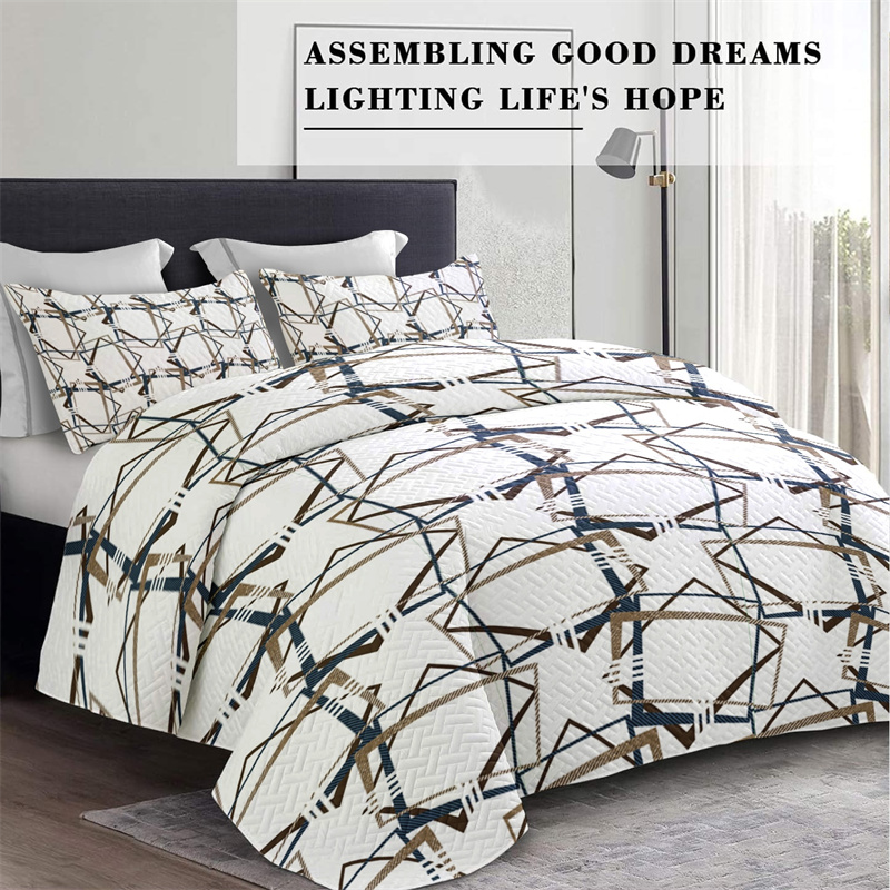Set de Edredón y Cortinas de 9 Piezas 'Habitación en una Bolsa', Diseño Americano con Estampado Geométrico Moderno, Colcha Gruesa con 6 Paneles de Cortina Personalizables, Apto para Mascotas de Alto Gramaje, Marrón, Azul Marino y Blanco — imagen 2