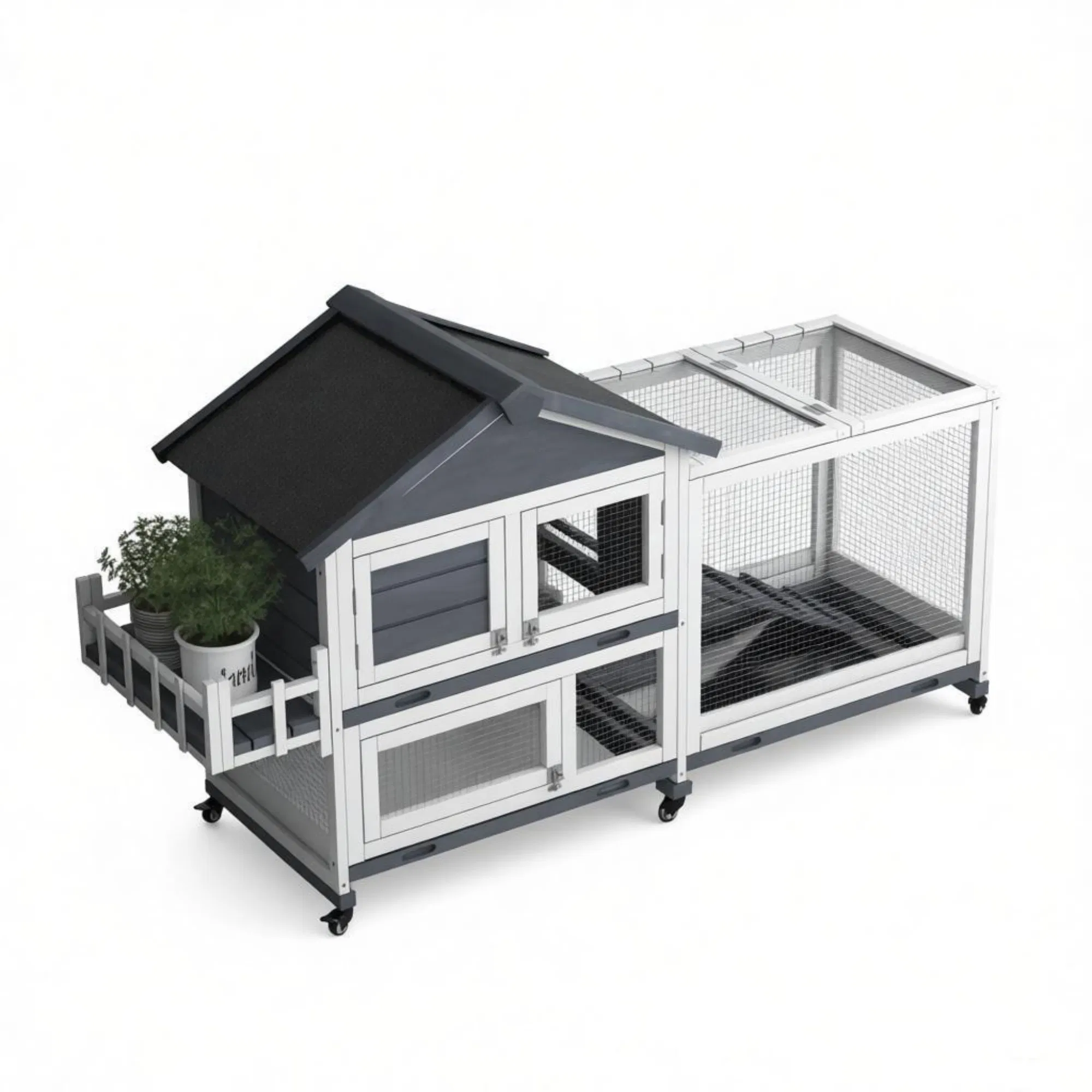 Gray 65" Spacious Wooden Rabbit Hutch: Pet Playpen with Openable Roof for Easy Access & Storage Box for Rabbits — image 8