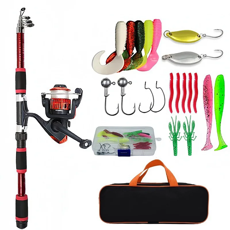 Fishing Pole Set Full Kits With Telescopic Fishing Rod And Spinning Reel Baits Hooks Travel Pole Set — image 1
