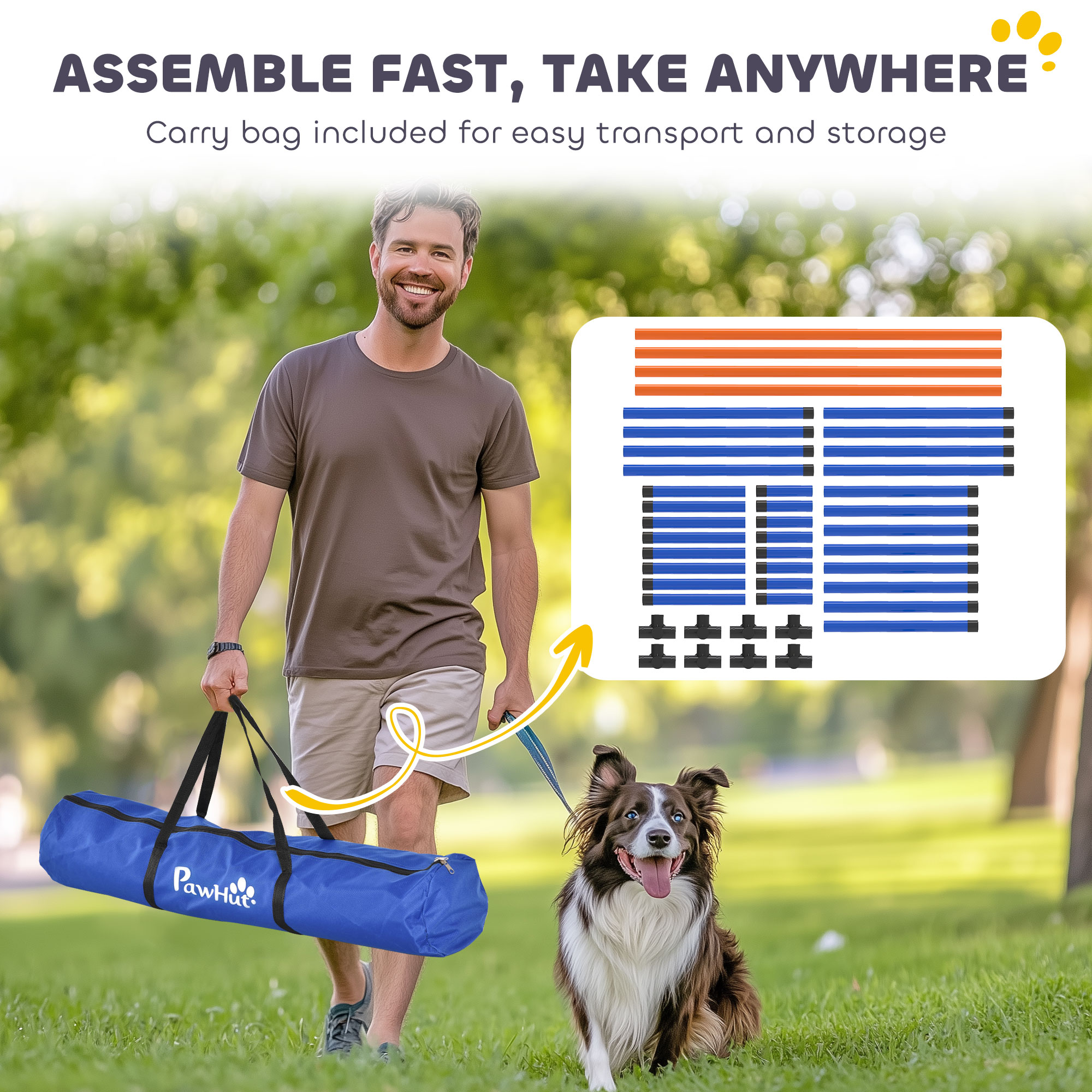 Equipo de Agilidad para Perros de 4 Piezas, Set de Curso de Agilidad para Patio Trasero con Barras de Salto de Altura Ajustable y Bolsa de Transporte — imagen 3