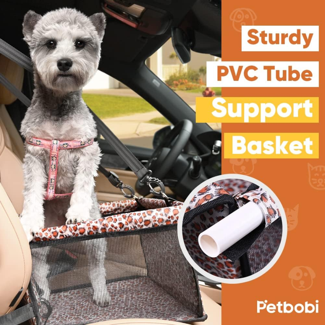 Small Dog Car Seat, Dog Car Booster Seat For Small Medium Dogs Foldable Front Seat Safety With Sturdy PVC Tube Frame, Breathable Mesh — image 3