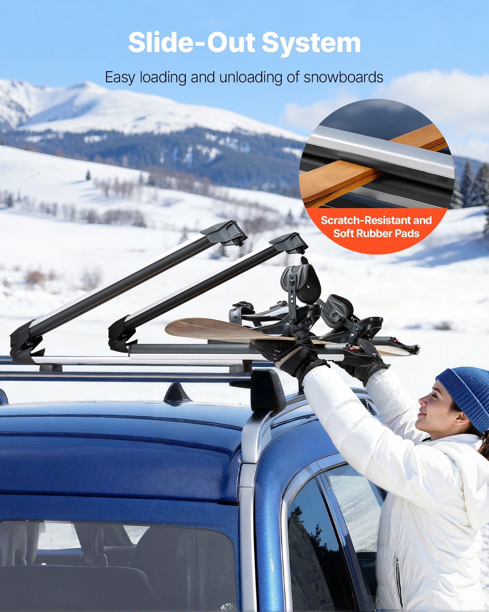 Ski & Snowboard Roof Rack, Carry Up To 6 Pairs Of Skis Or 4 Snowboards, 2 PCS Aluminum Universal Car Roof Rack Top Holder With Lock & Rubber Padding For Fishing Rod, Fit Most Slotted Crossbars — imagen 2