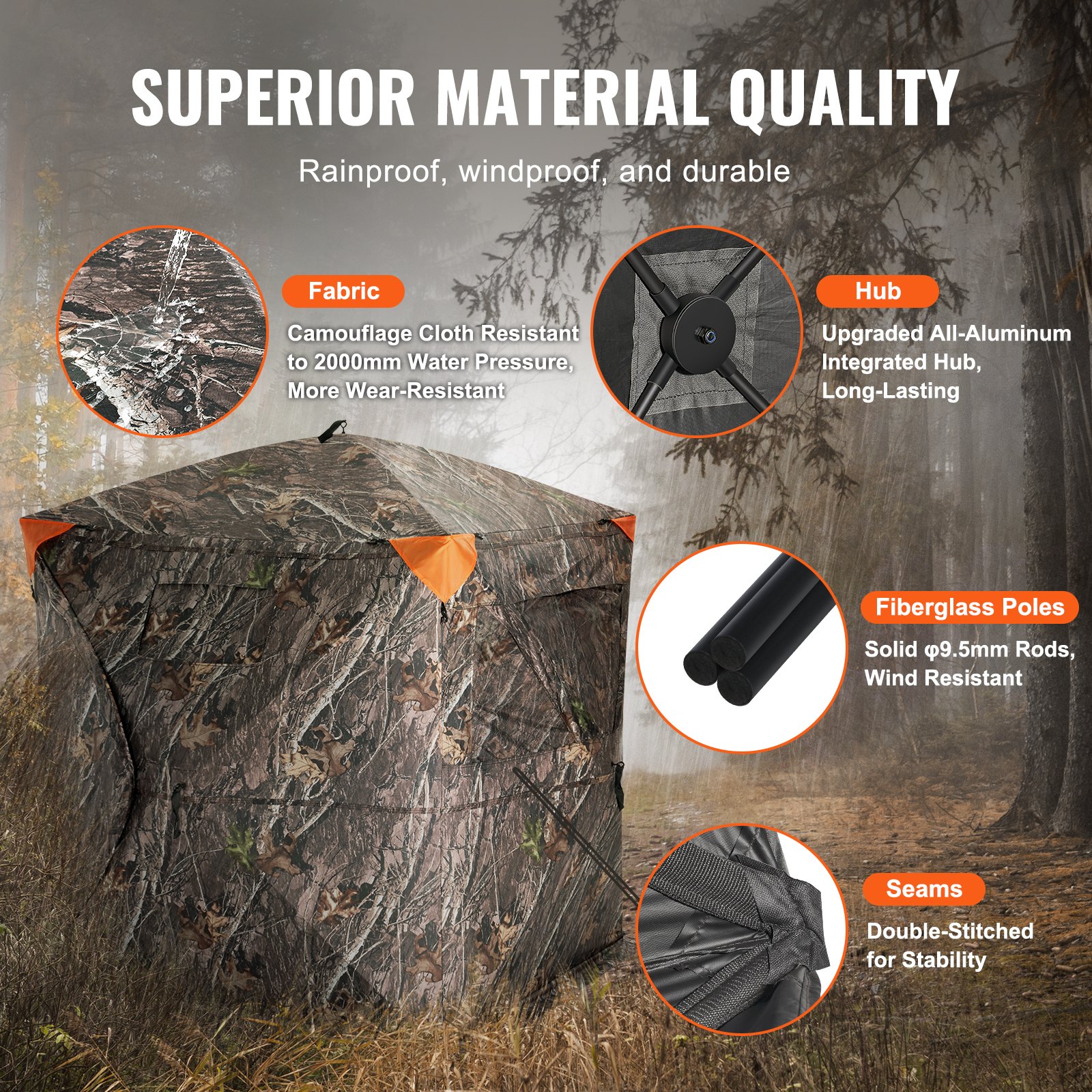 Hunting Blind, 270° See Through Ground Blind, 2-3 Person Pop Up Deer Blind For Hunting With Carrying Bag, Portable Resilient Hunting Tent, 3 Horizontal Windows For Turkey And Deer Hunting — imagen 5
