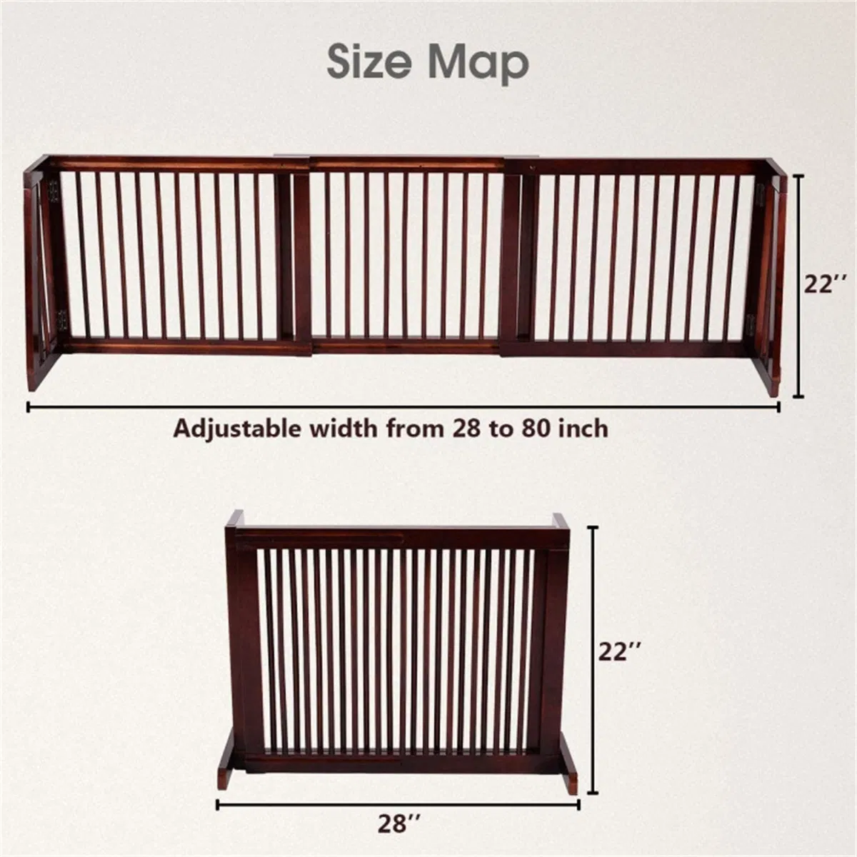 Wooden Pet Gate 3 Panels, Freestanding Length Adjustable — image 4