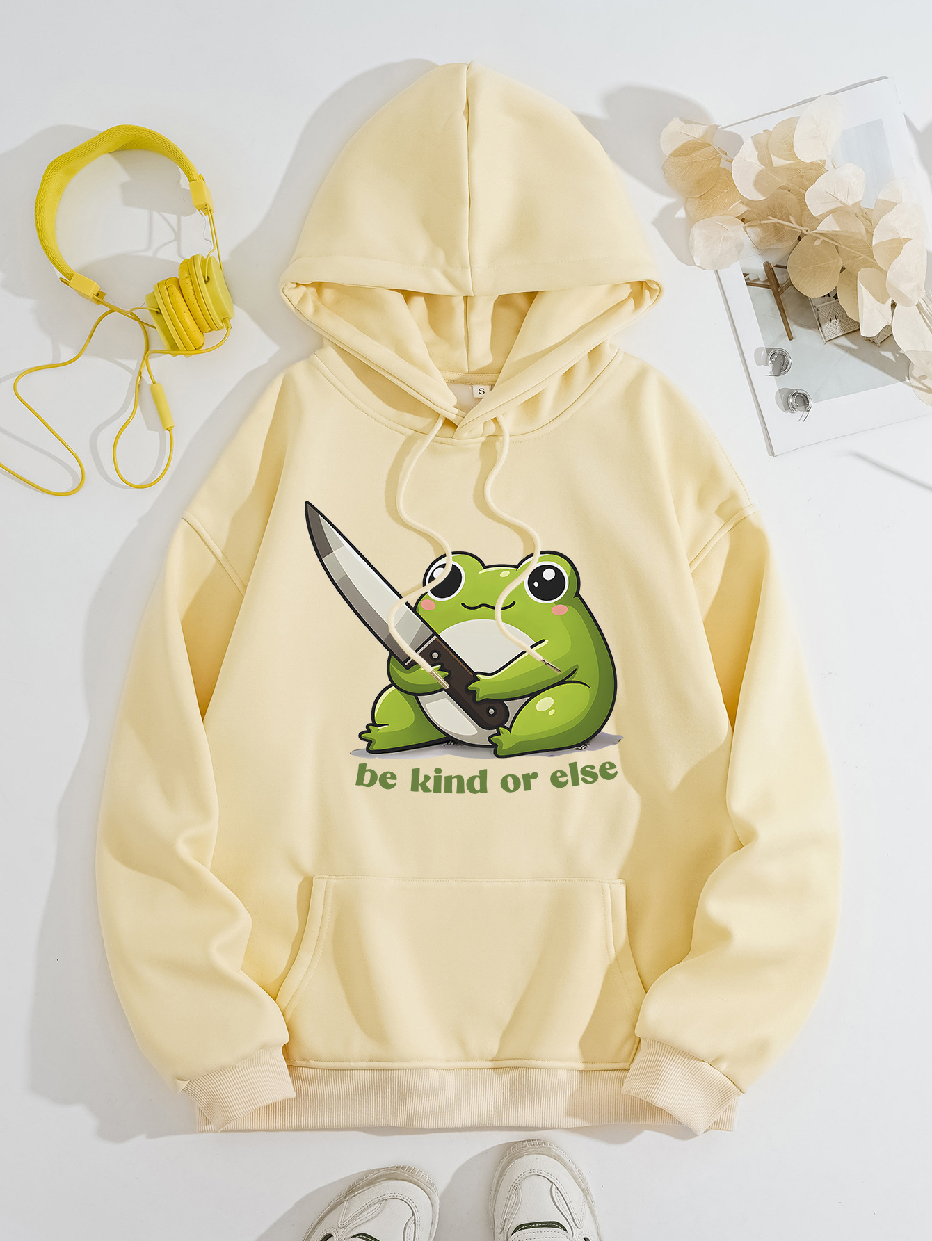 Cute frog print hoodie top — image 13