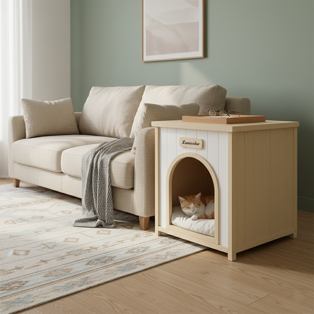 Modern Indoor Wooden Dog House with Removable Cushion – Solid Cedar Pet House for Small Dogs & Cats, Furniture-Grade Scandinavian Design — image 24