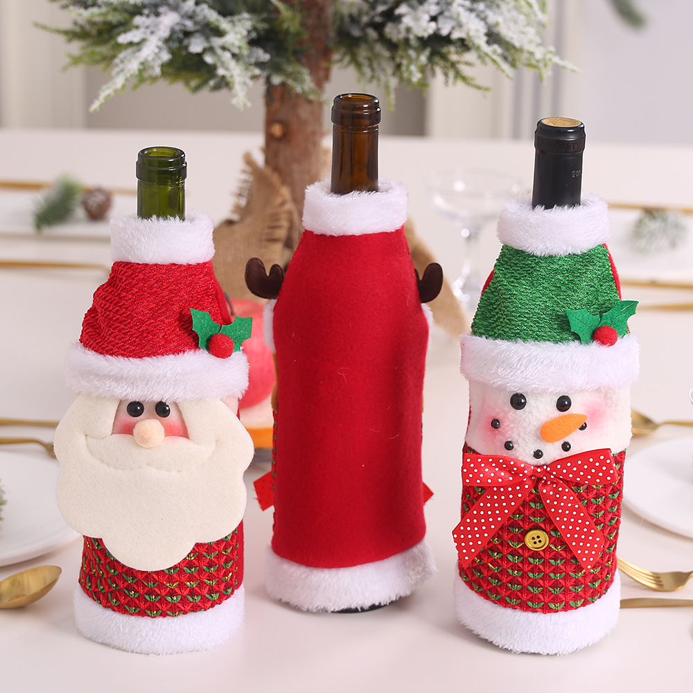 Christmas decoration supplies creative cartoon elderly snowman elk wine bottle set red wine set red wine bag — image 3