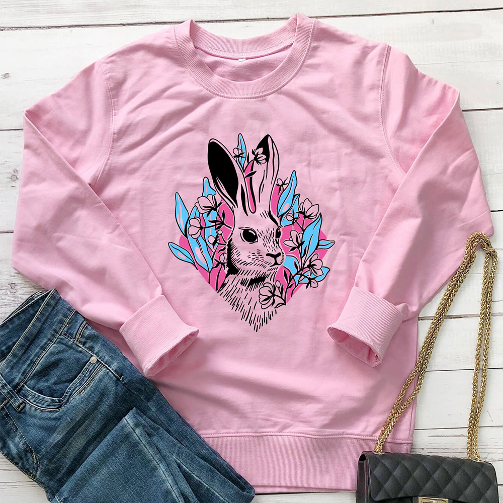 Rabbit colored printed pattern round neck long sleeved sweatshirt — image 4