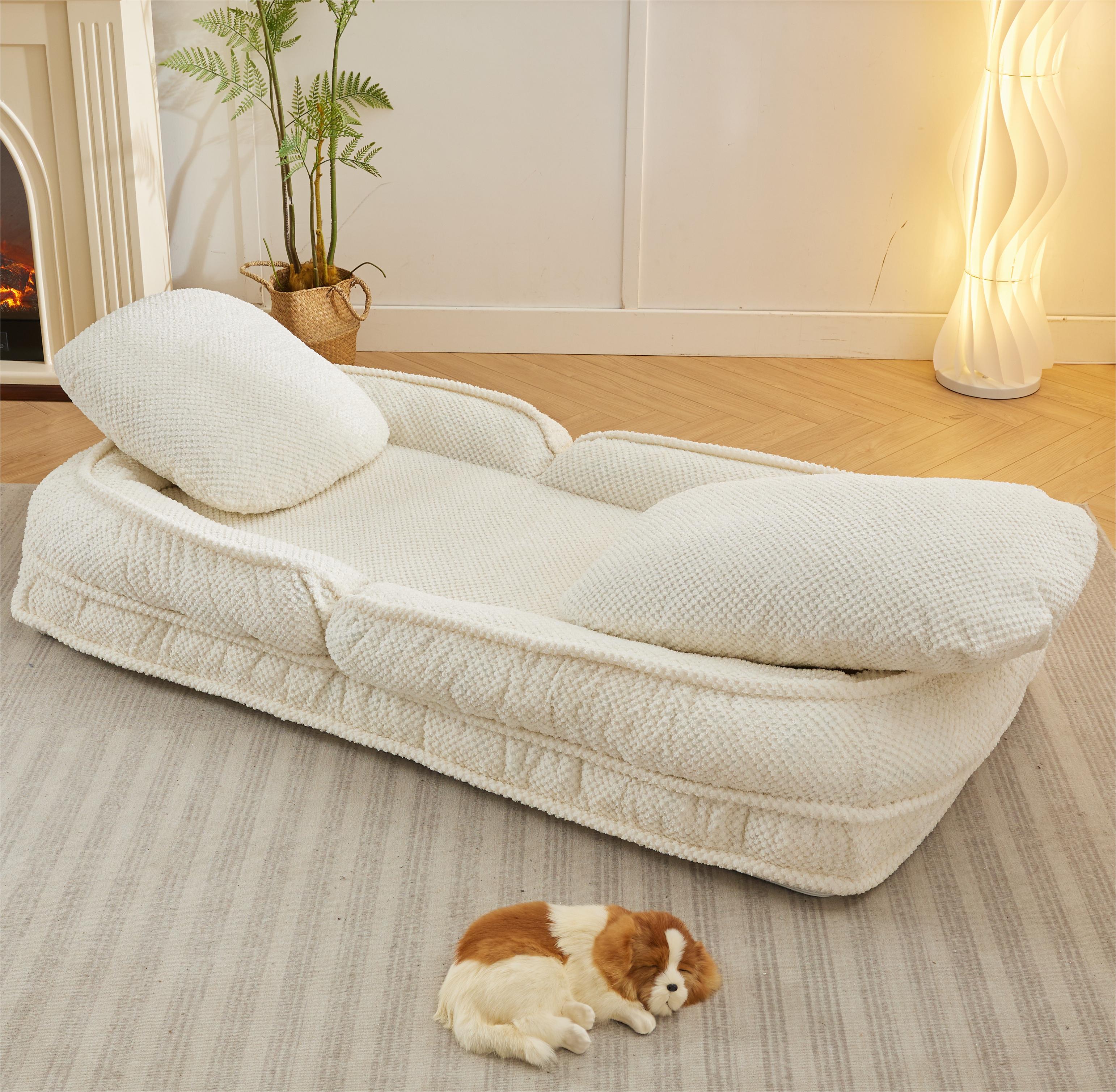 Cama para Perros Humano, Sofá Relajante, 5 Posiciones Ajustables, sentarse, dormir, plegar, ideal para sala de estar, dormitorio, Diseño Ahorrador de Espacio, Blanco — imagen 15
