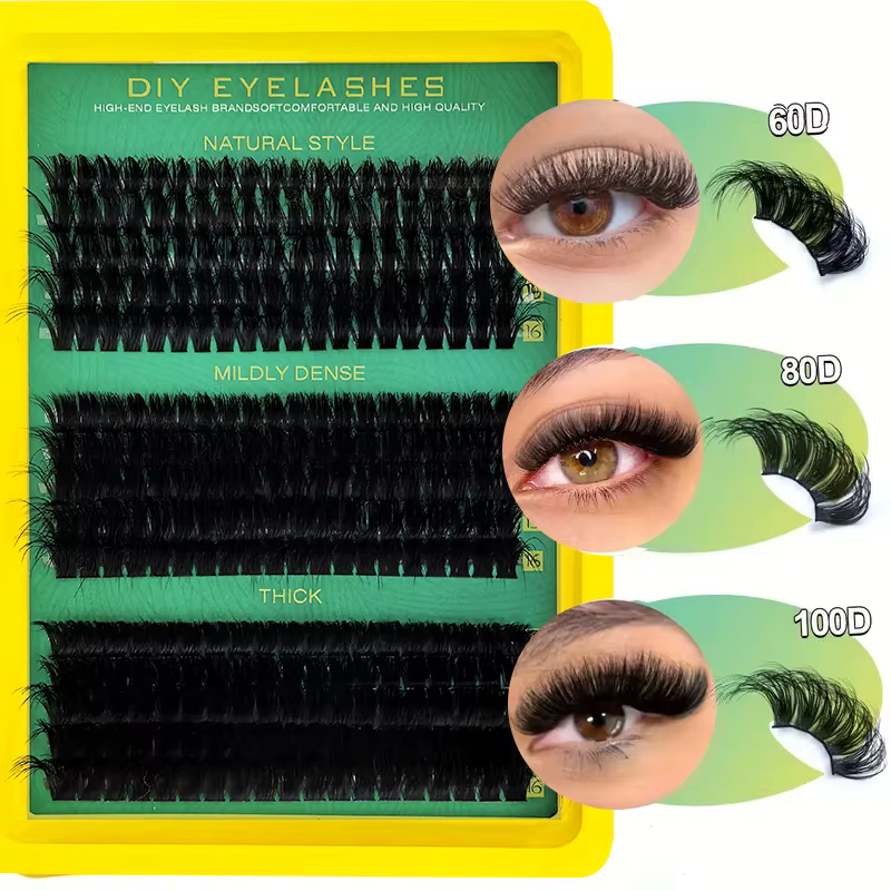 Gafas de pestañas falsas gruesas 60D80D100D con longitudes mixtas, estilo de ojo de gato con curvatura D para un aspecto esponjoso y dramático adecuado para principiantes — imagen 3