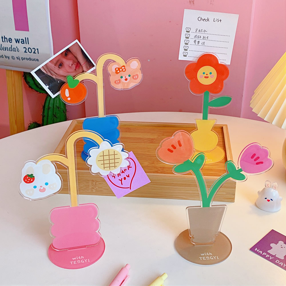 Creative Desktop Flower Decoration Cute Cartoon Acrylic Folder Sweet Soft Cute Bear Rabbit Multi-Function Note Holder — image 2