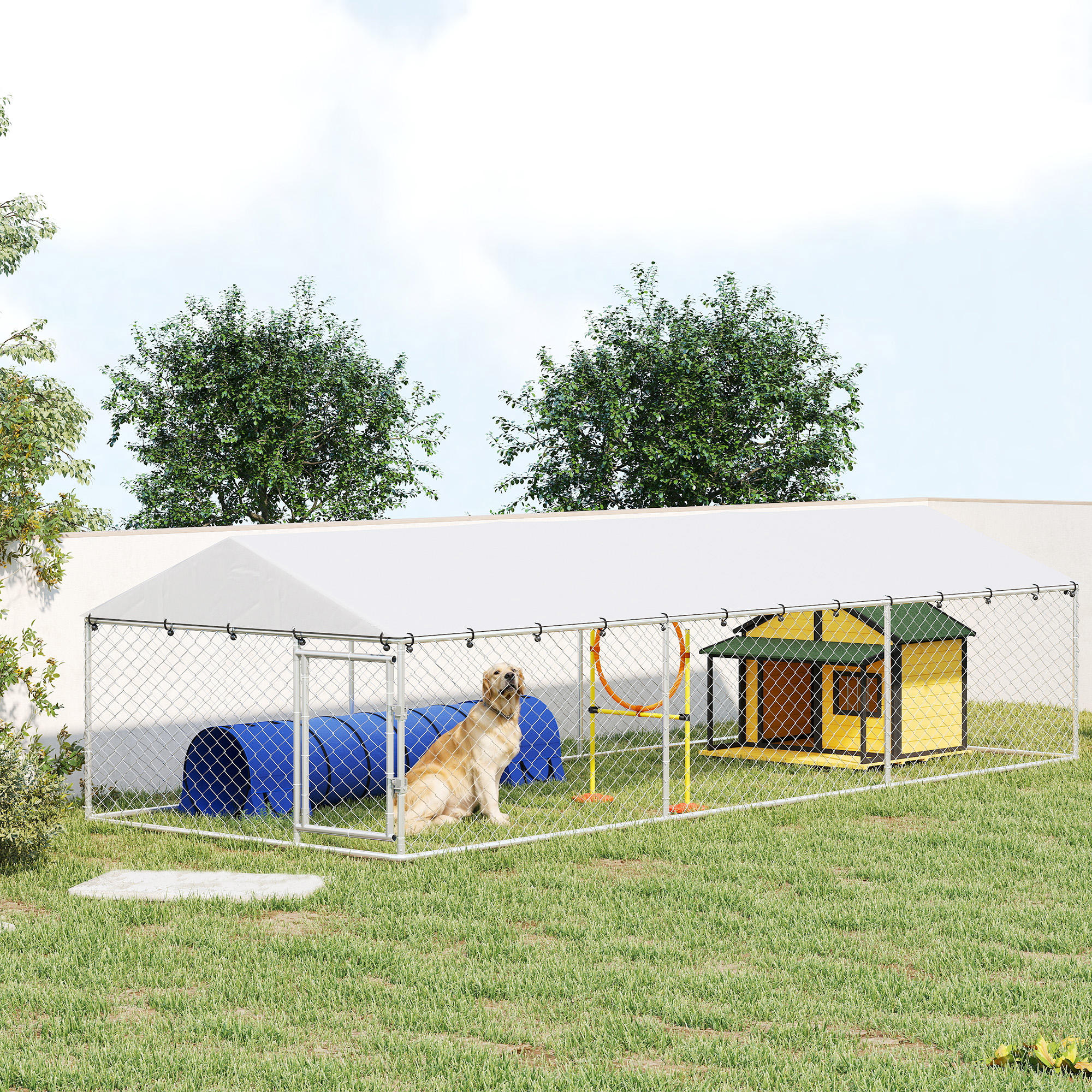 20 x 7.5 x 5 Dog Kennel Outdoor for Large Dogs with Waterproof Roof, Silver — image 1