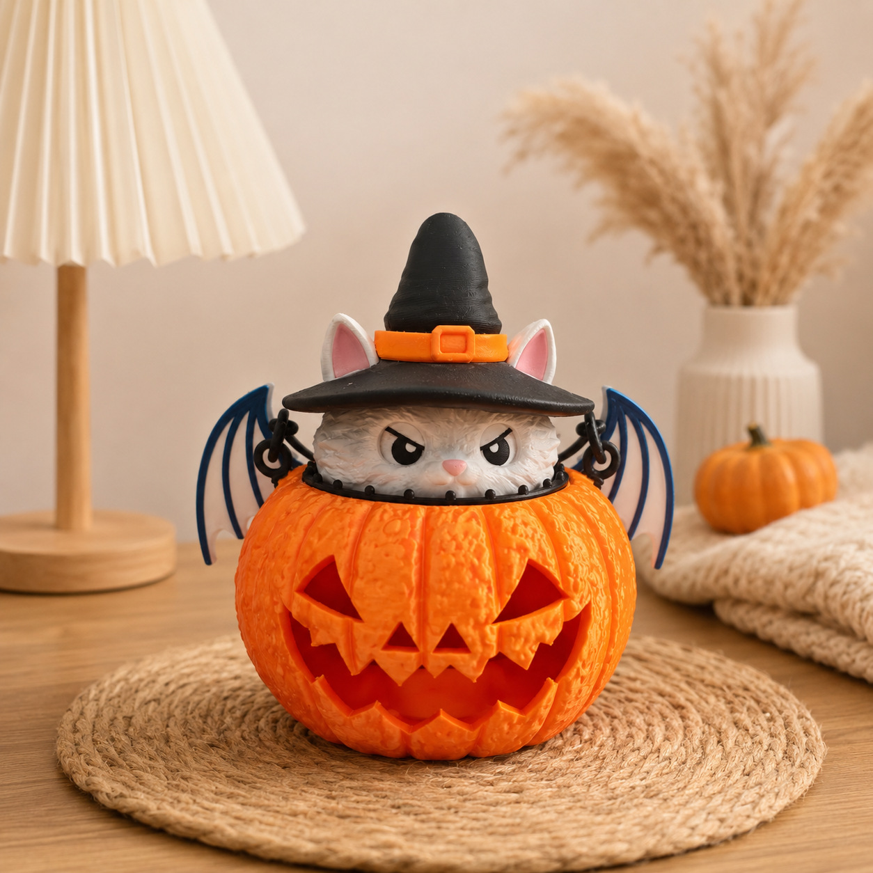 Halloween Cat Pumpkin Lantern 3D Printed LED Desk Decorative Lamp for Festival Party Decoration — image 1