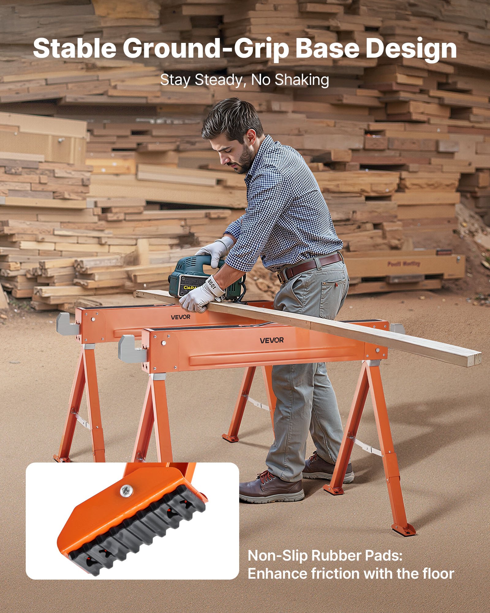 Caballetes de Corte, 2 Piezas, Caballetes Portátiles Plegables con Capacidad de 1323 Lbs, Piernas Resistentes y Base Anti-Slip para Carpintería, Técnicos y Contratistas — imagen 2