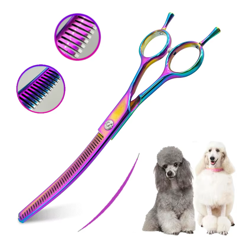 Colorful Dog Curved Thinning Shears 7.0 inch Professional Dog Grooming Scissors Pet Curved Thinning Shears — image 1