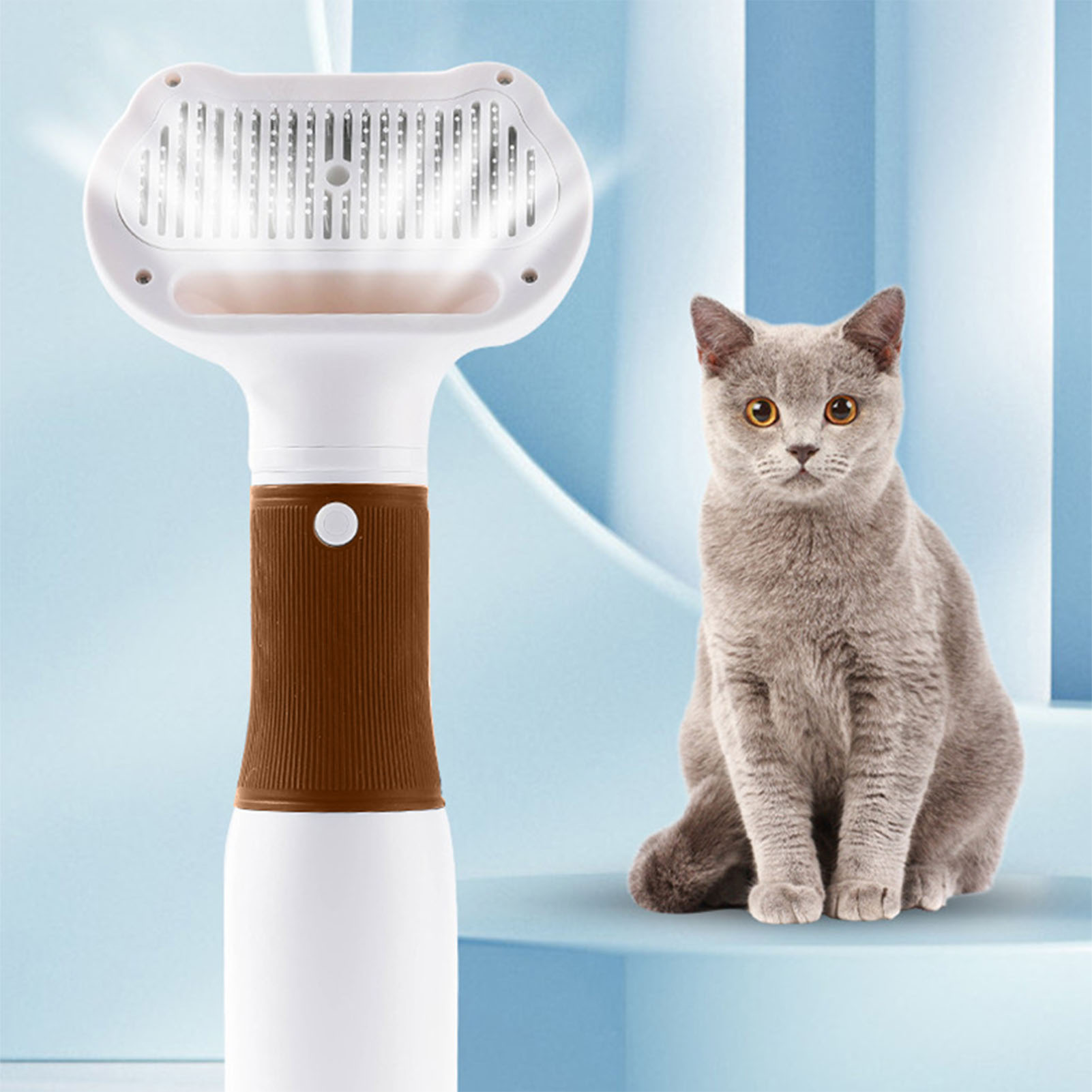 Secador de Pelos de Mascotas con Cepillo Liso Bajo Ruido 600W 3 Niveles de Temperatura Ajustables 3 en 1 para Perros y Gatos Café — imagen 2