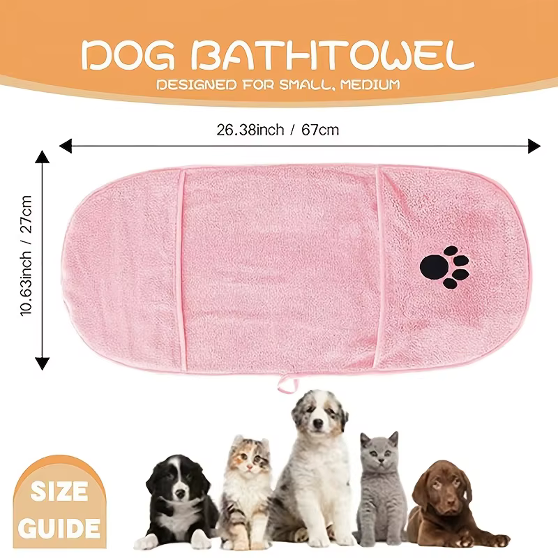 Pet Drying Towel for Dogs Cats, Super Absorbent Soft Bath Towel, Pet Grooming Supplies for Pet Bath Cleaning — image 2