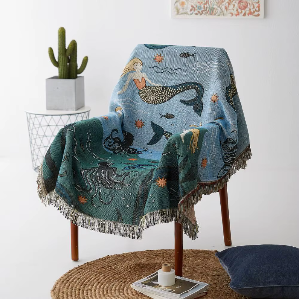 Mylb Mermaid Pattern Knitted Sofa Throw Blanket Universal Sofa Cover Decorative For Travel Plane Blanket Living Room decorate — image 4