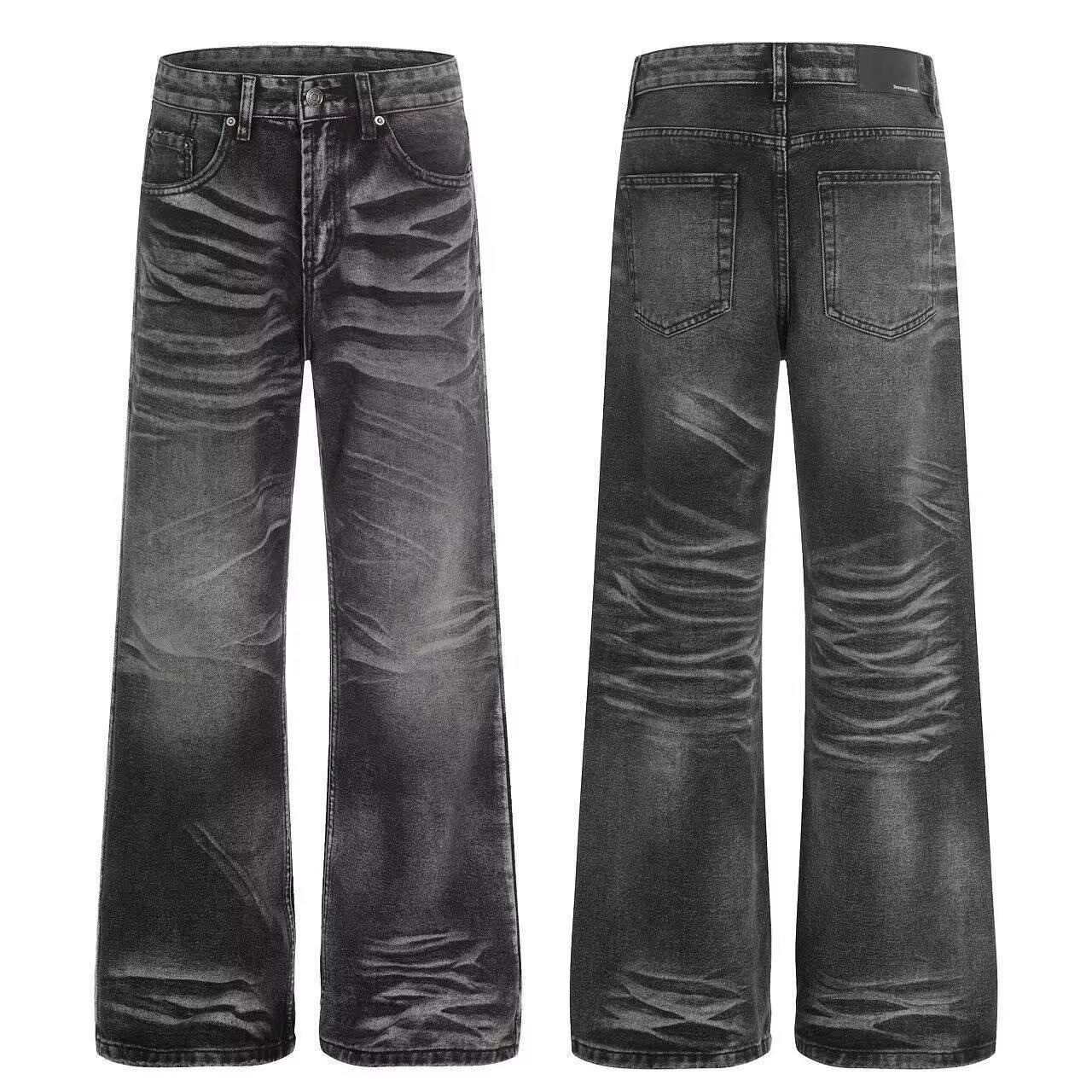 Distressed Washed Cat-Whisker Flared Slim Fit Cleanfit Vintage Denim Pants — image 7
