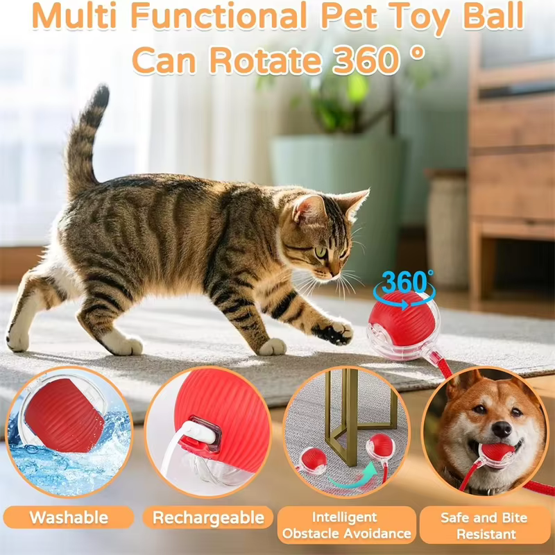 New Cat Interactive Ball Toy Automatic Rolling Ball Faux Tail Rechargeable Smart Pet Electric Toy Dog Cat Training Imitate Mouse — image 3