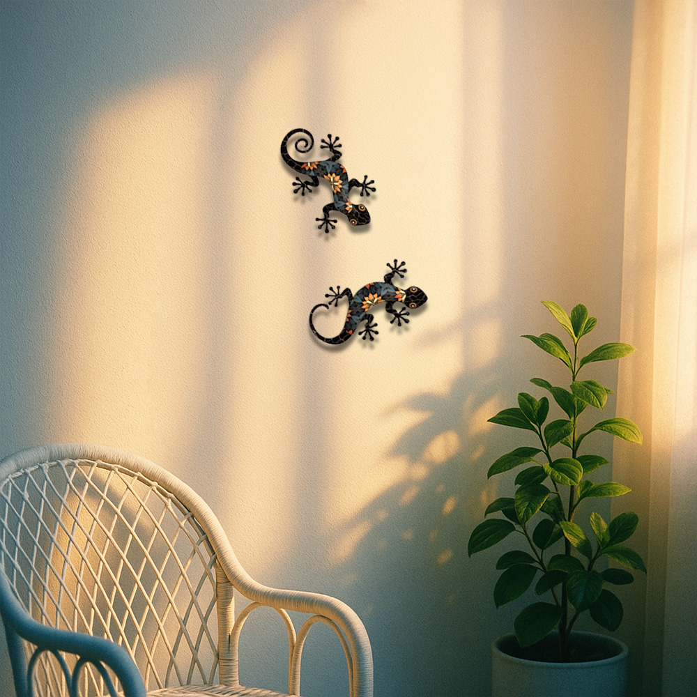 Paquete de 2 Adornos de Pared de Gecko de Metal - Resistentes a la Intemperie Para Jardín, Patio, Cercas — imagen 6