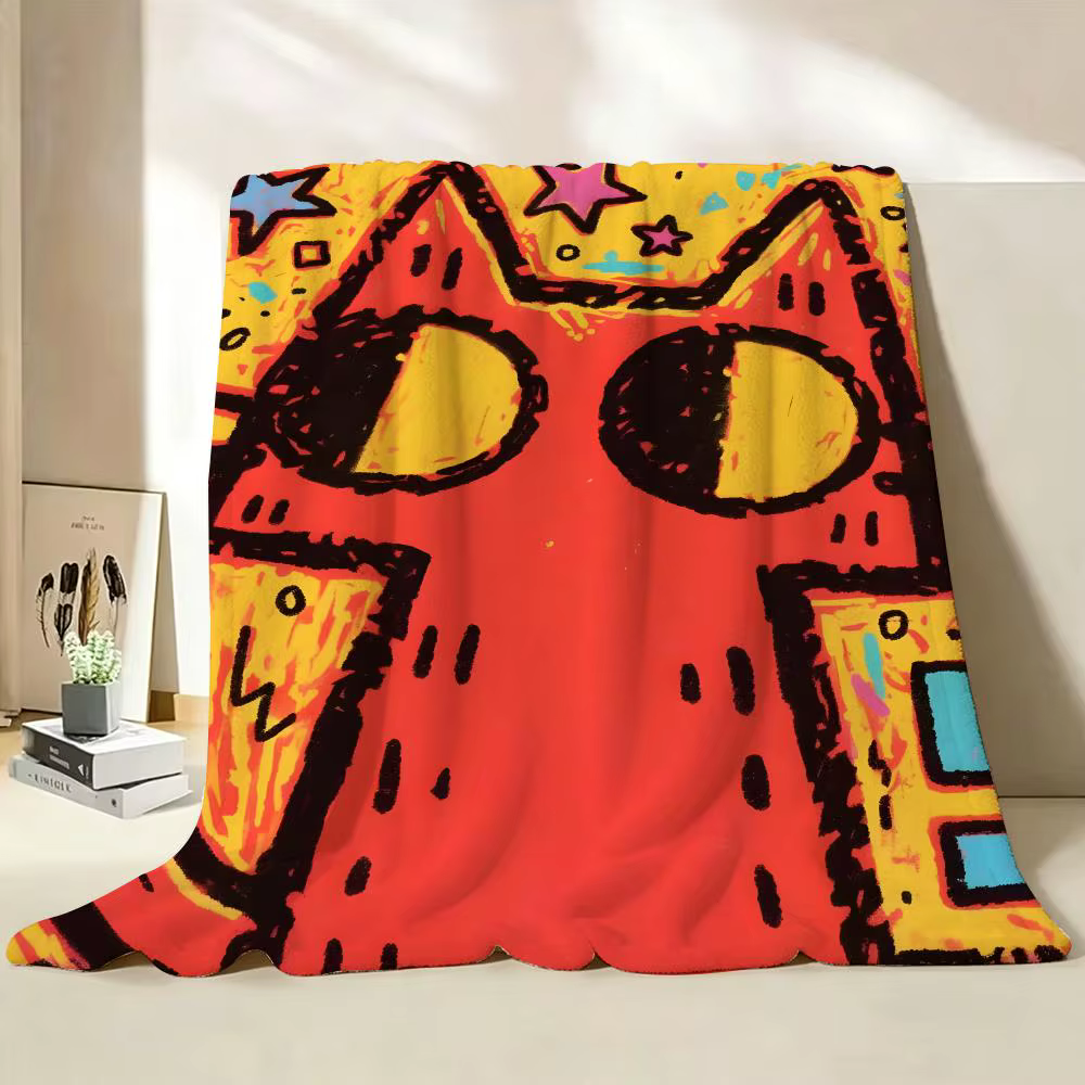 Manta de Franela Suave con Ilustración de Gato Estilo Graffiti Artístico, Ideal para Sofá, Sala y Dormitorio — imagen 6