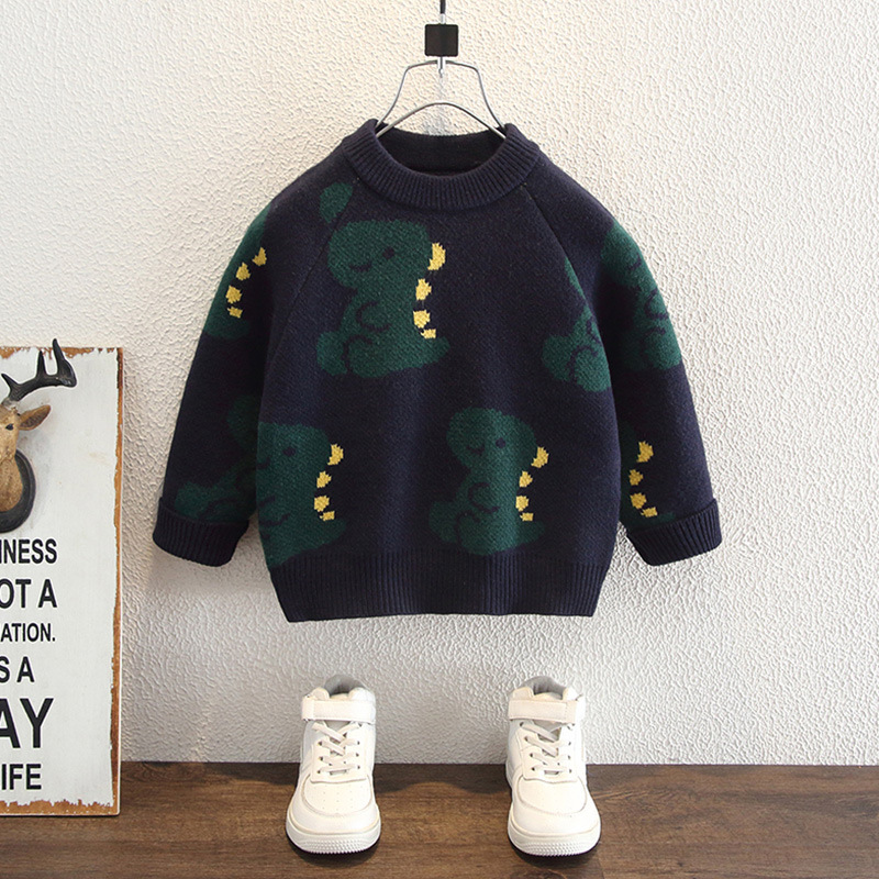 Kids Cartoon Dinosaur Print Crew Neck Pullover Knit Sweater — image 6